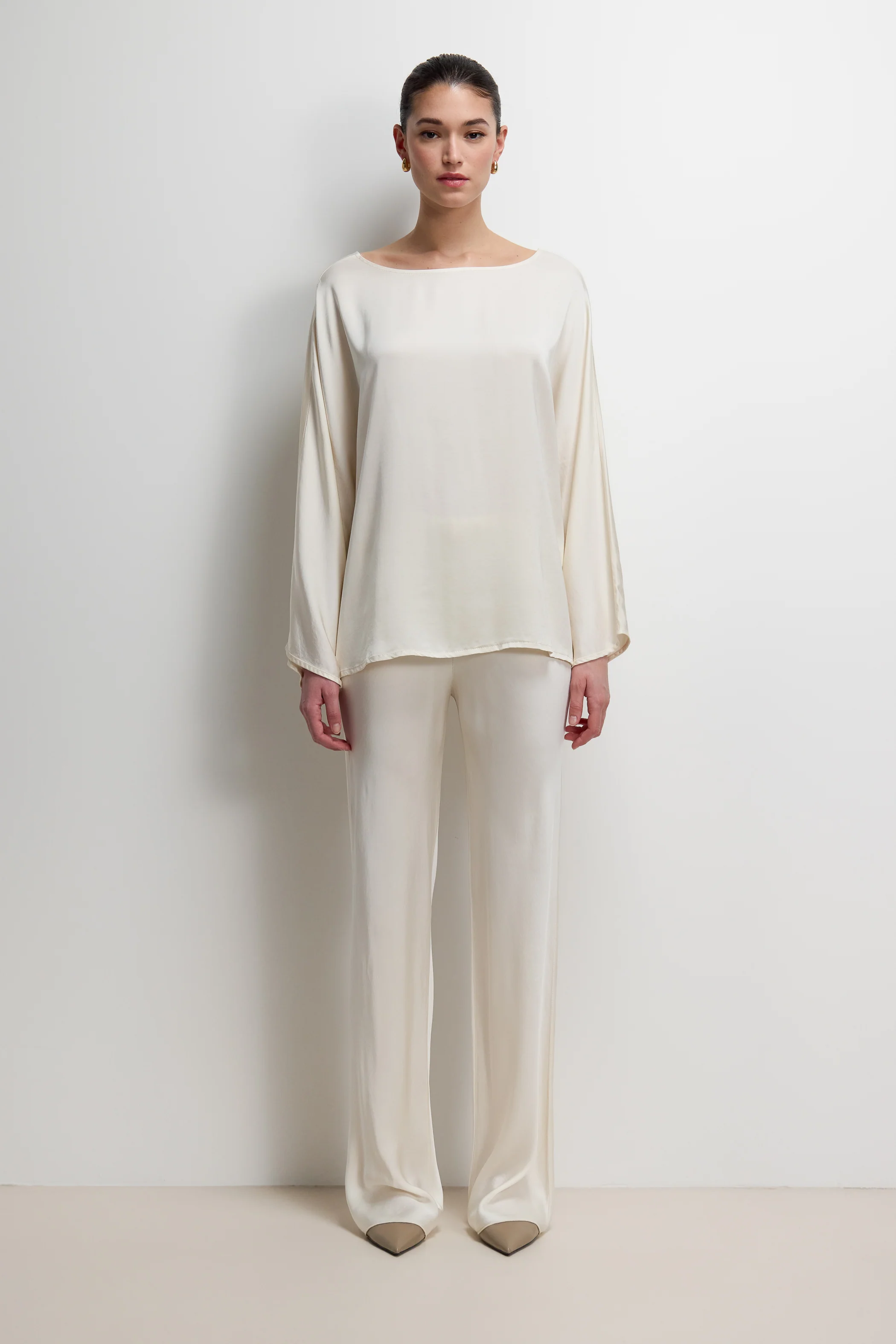 Genet Elastic Waist Bias Satin Trousers | Ivory - Image 5