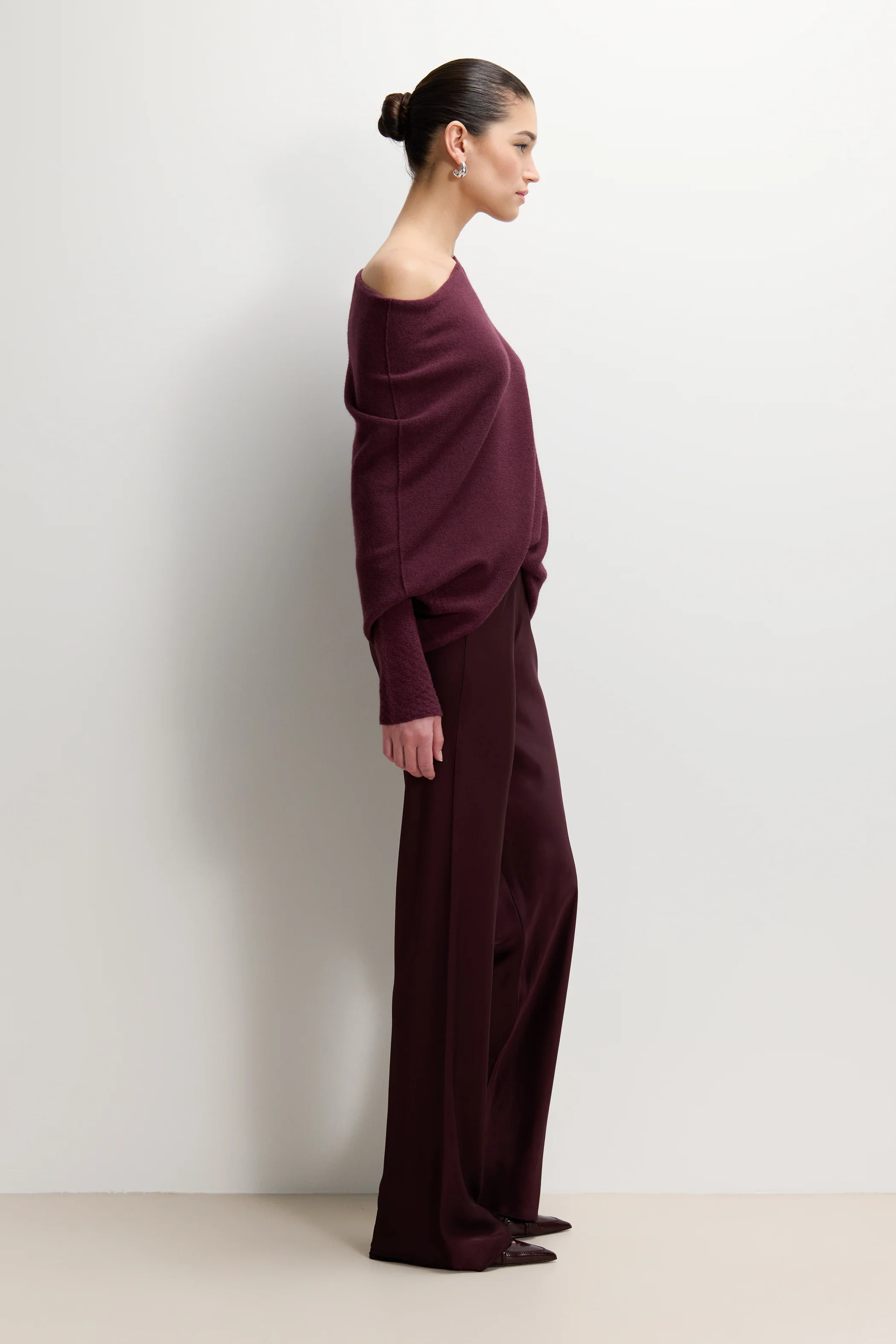 Genet Elastic Waist Bias Satin Trousers | Amethyst Plum - Image 3