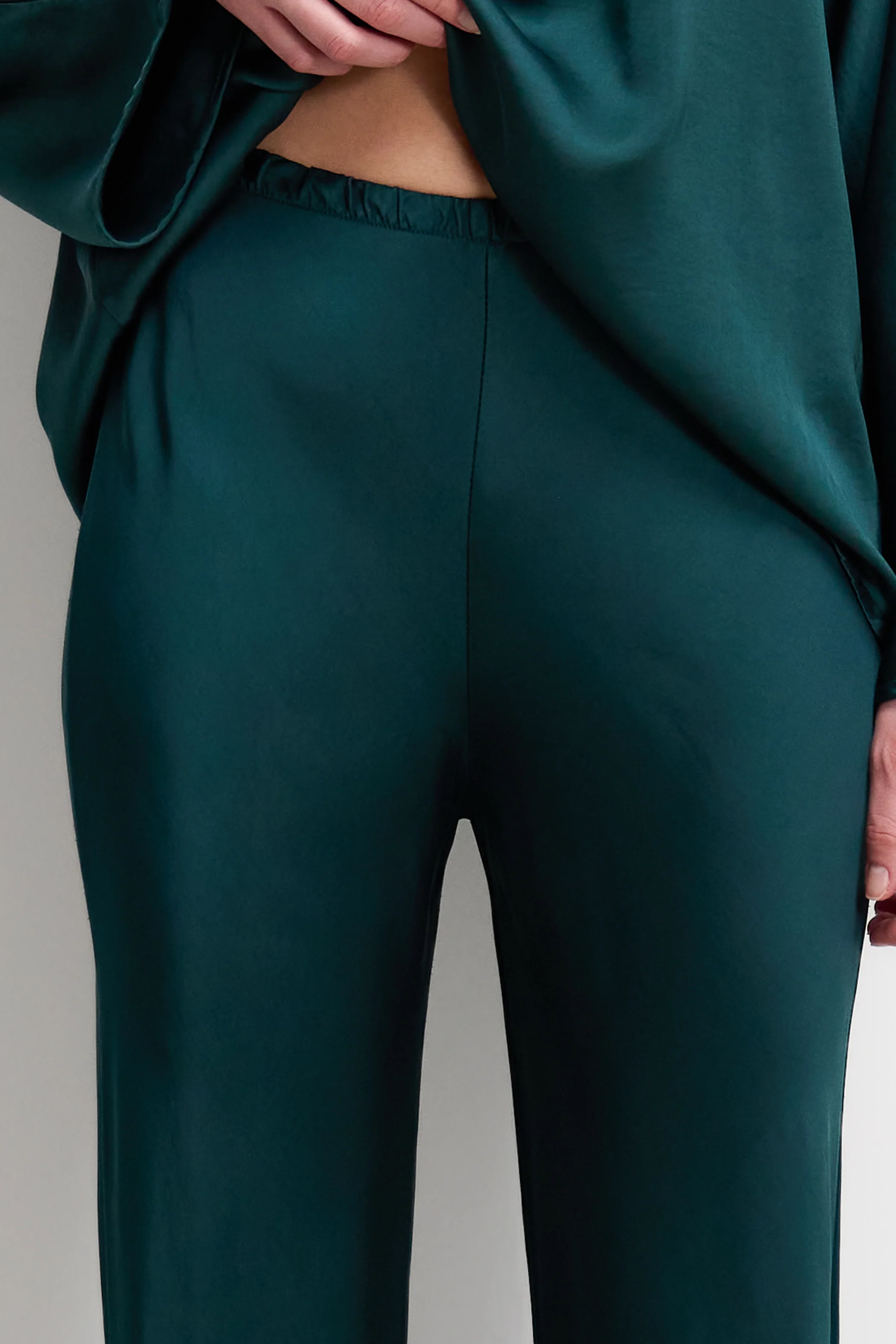Genet Elastic Waist Bias Satin Trousers | Teal - Image 6