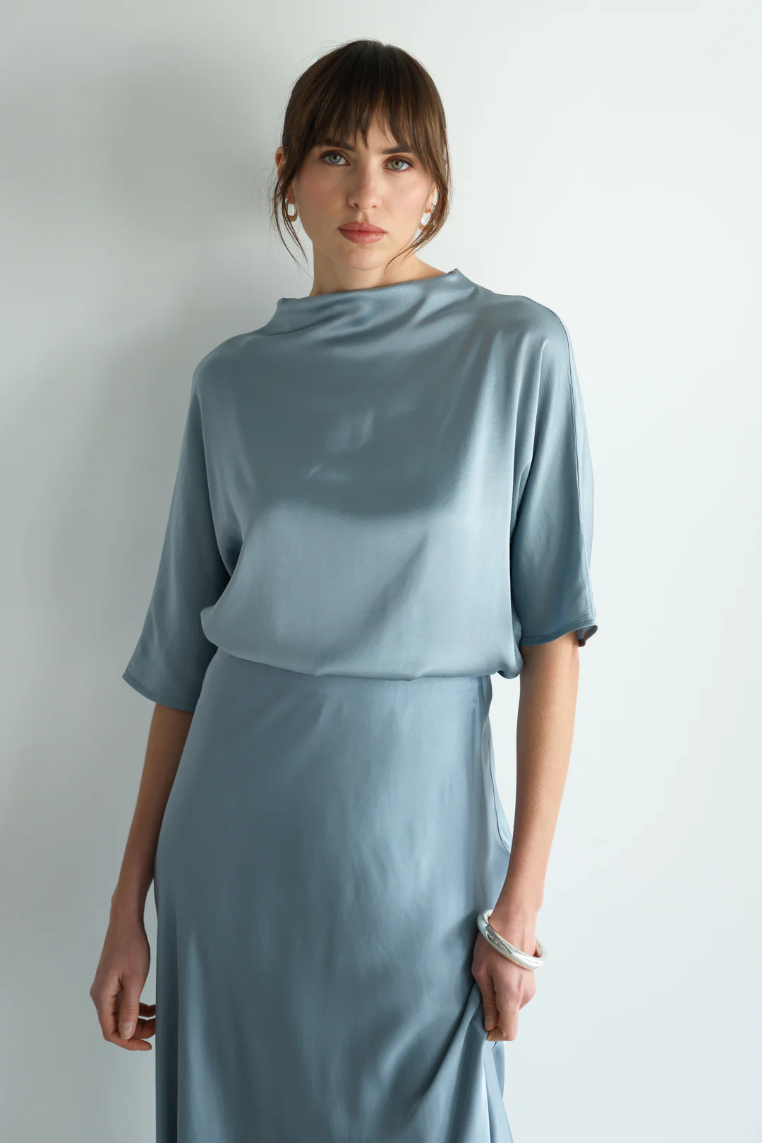 Genevieve Back Tie Satin Top | Dusty Blue - Image 3