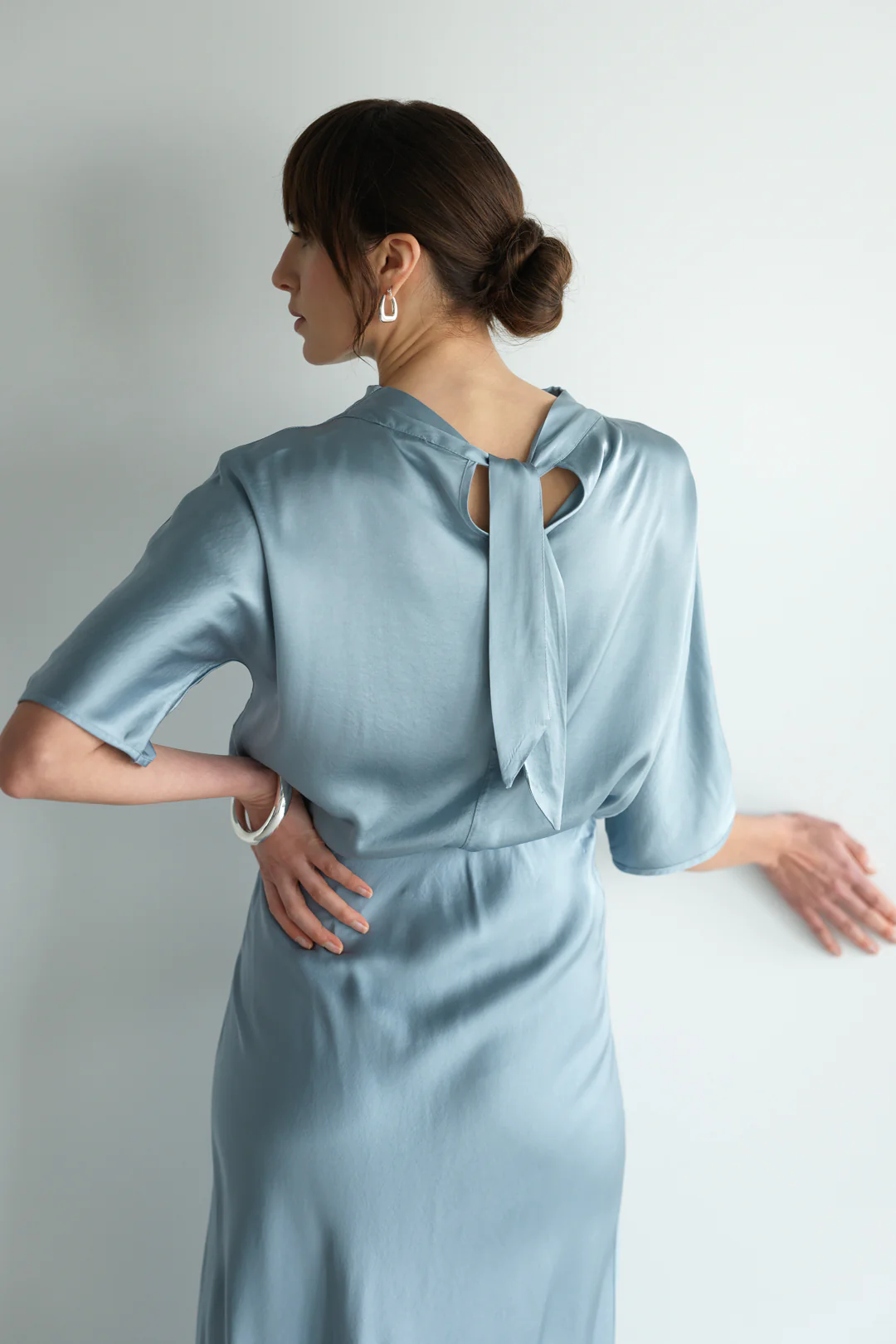 Genevieve Back Tie Satin Top | Dusty Blue - Image 4