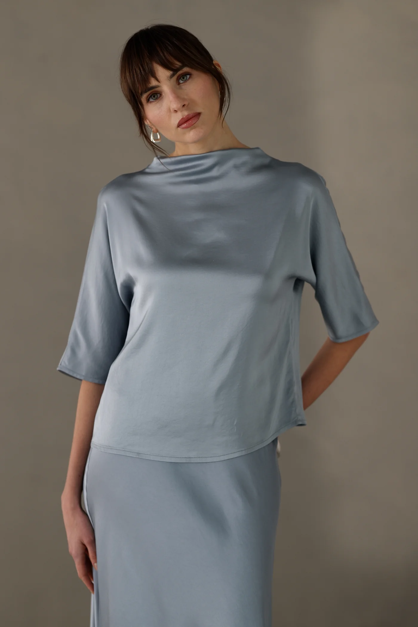 Genevieve Back Tie Satin Top | Dusty Blue - Image 8