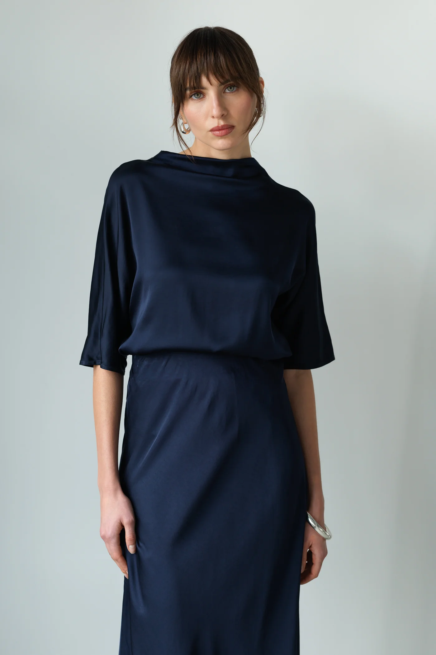 Camilla Bias Satin Skirt | Navy - Image 2