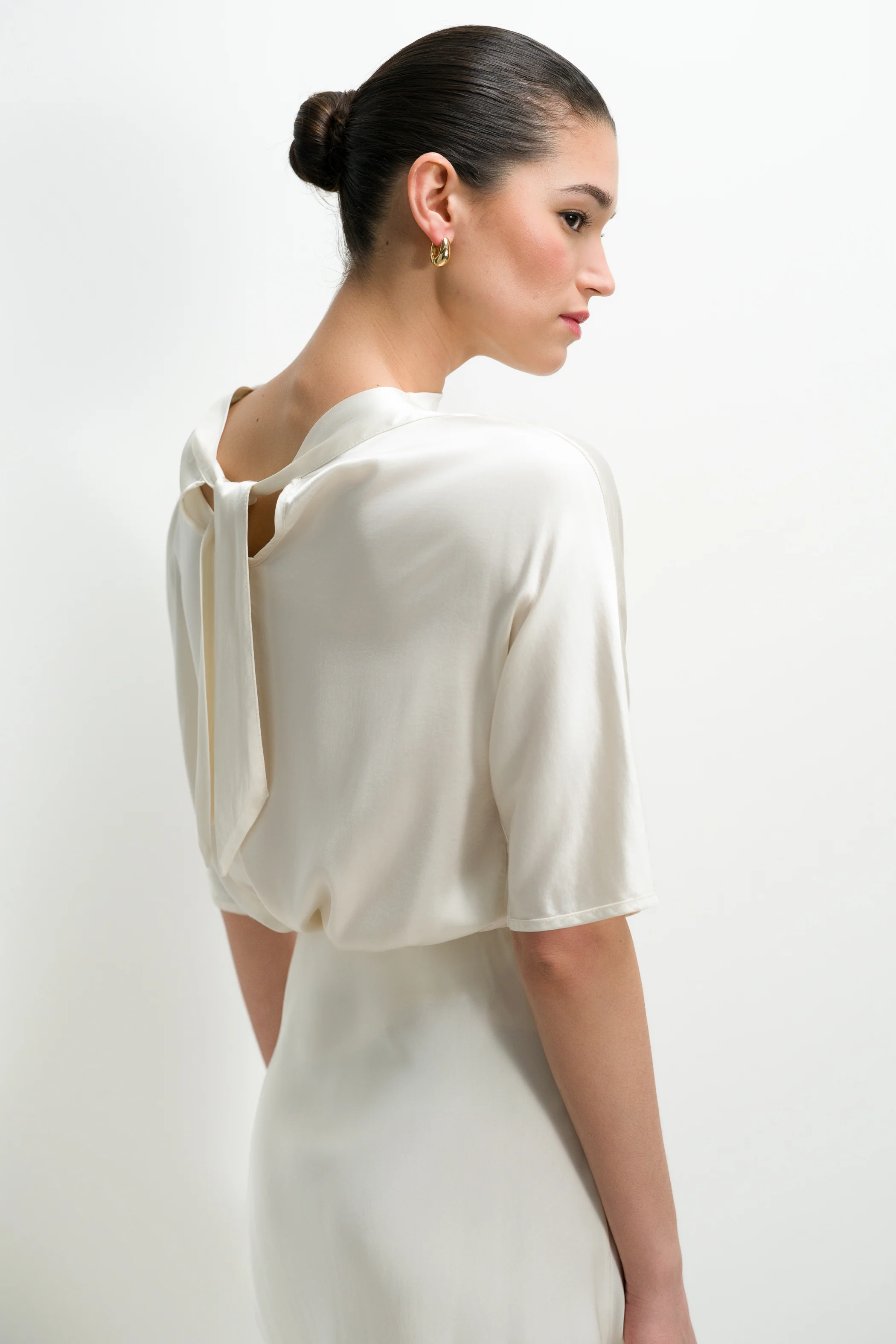 Genevieve Back Tie Satin Top | Ivory