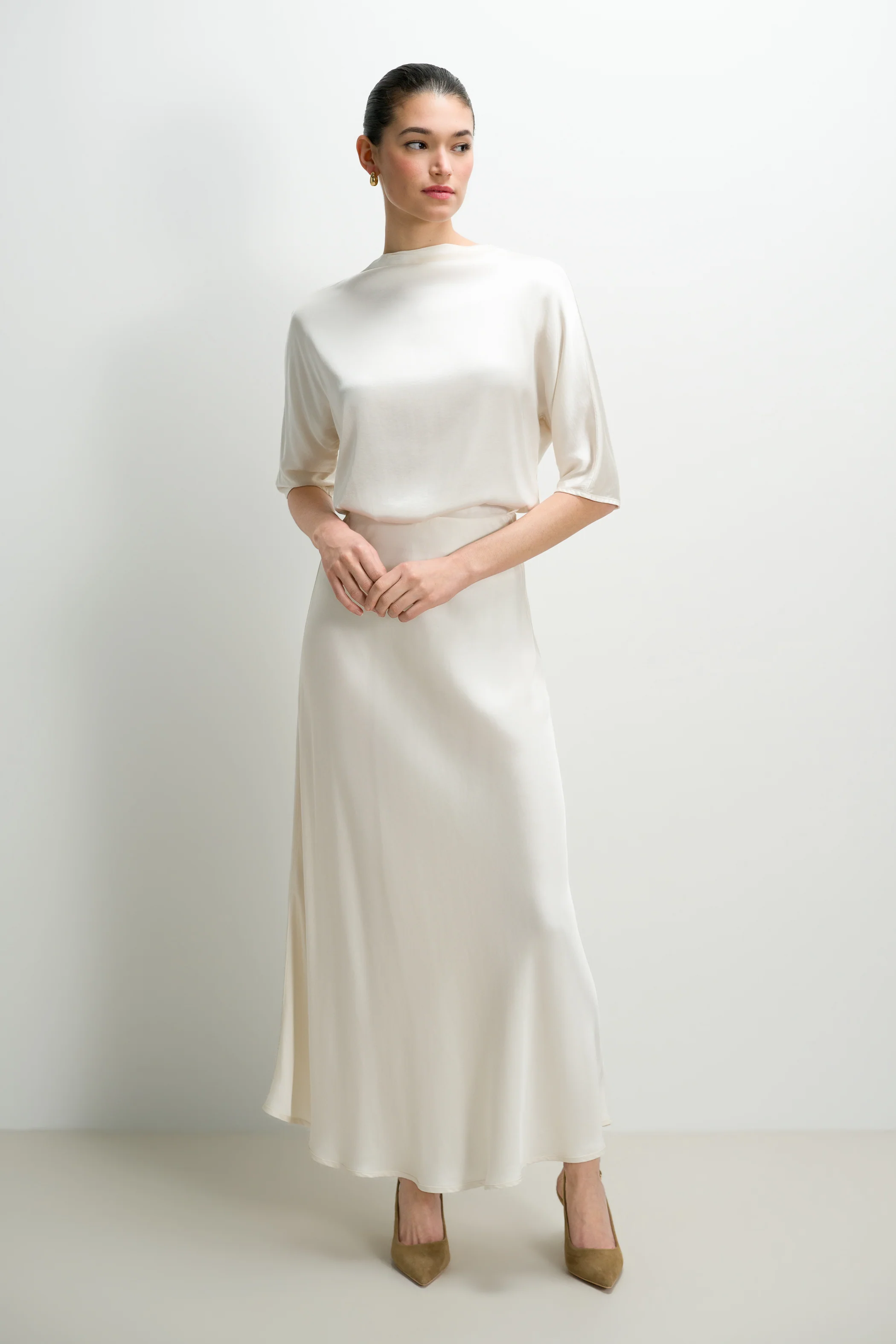 Camilla Bias Satin Skirt | Ivory