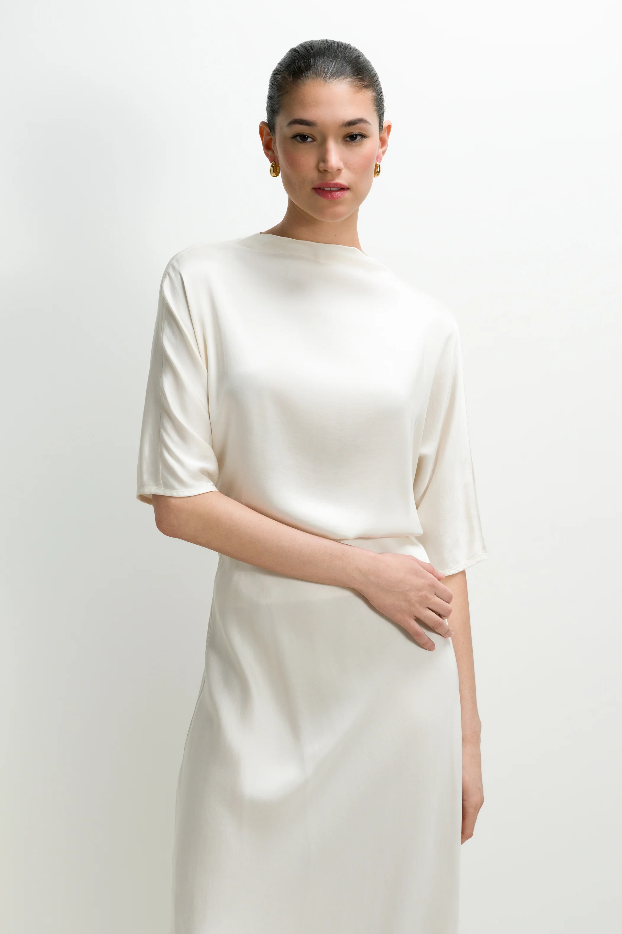 Genevieve Back Tie Satin Top | Ivory - Image 4