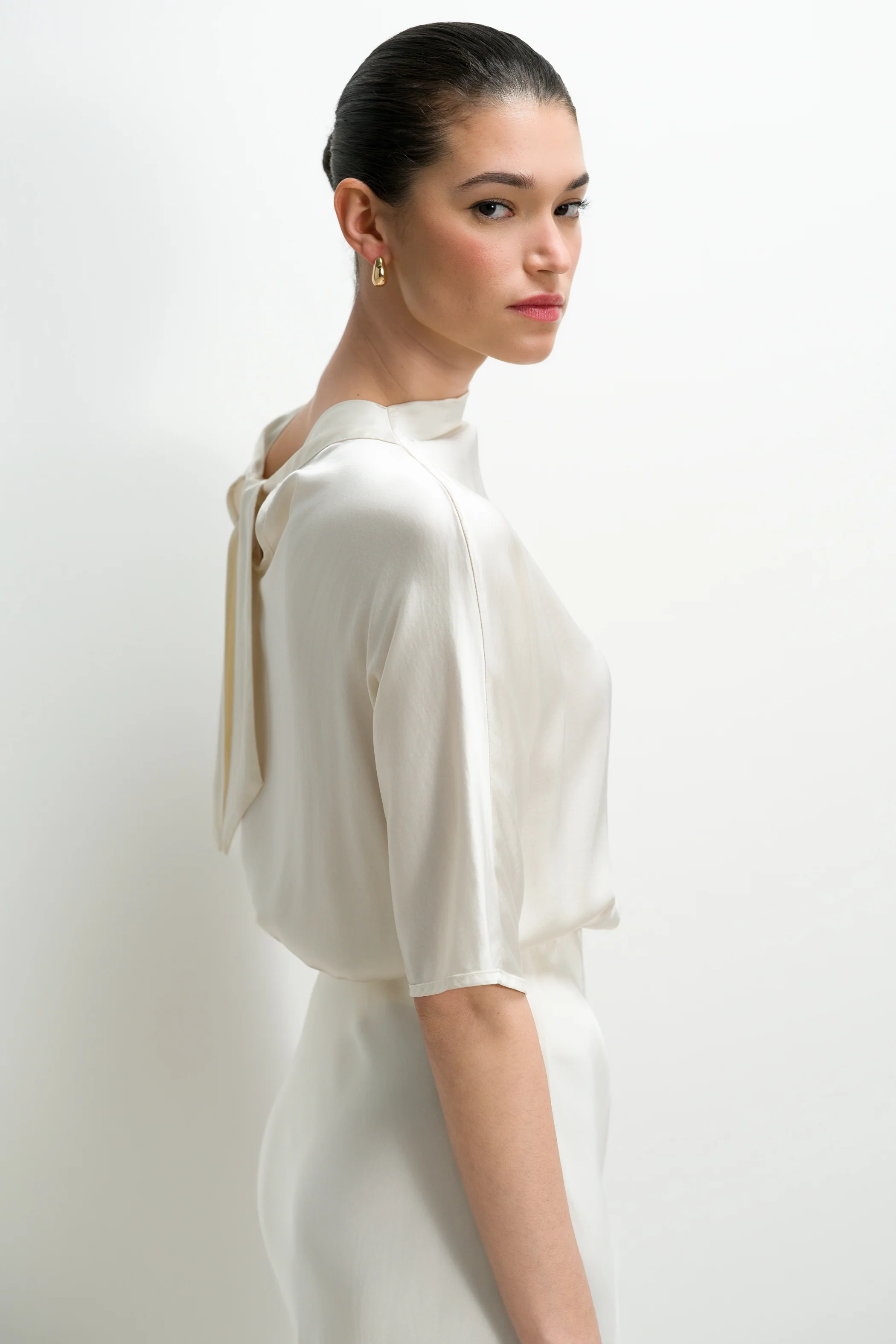Genevieve Back Tie Satin Top | Ivory - Image 5