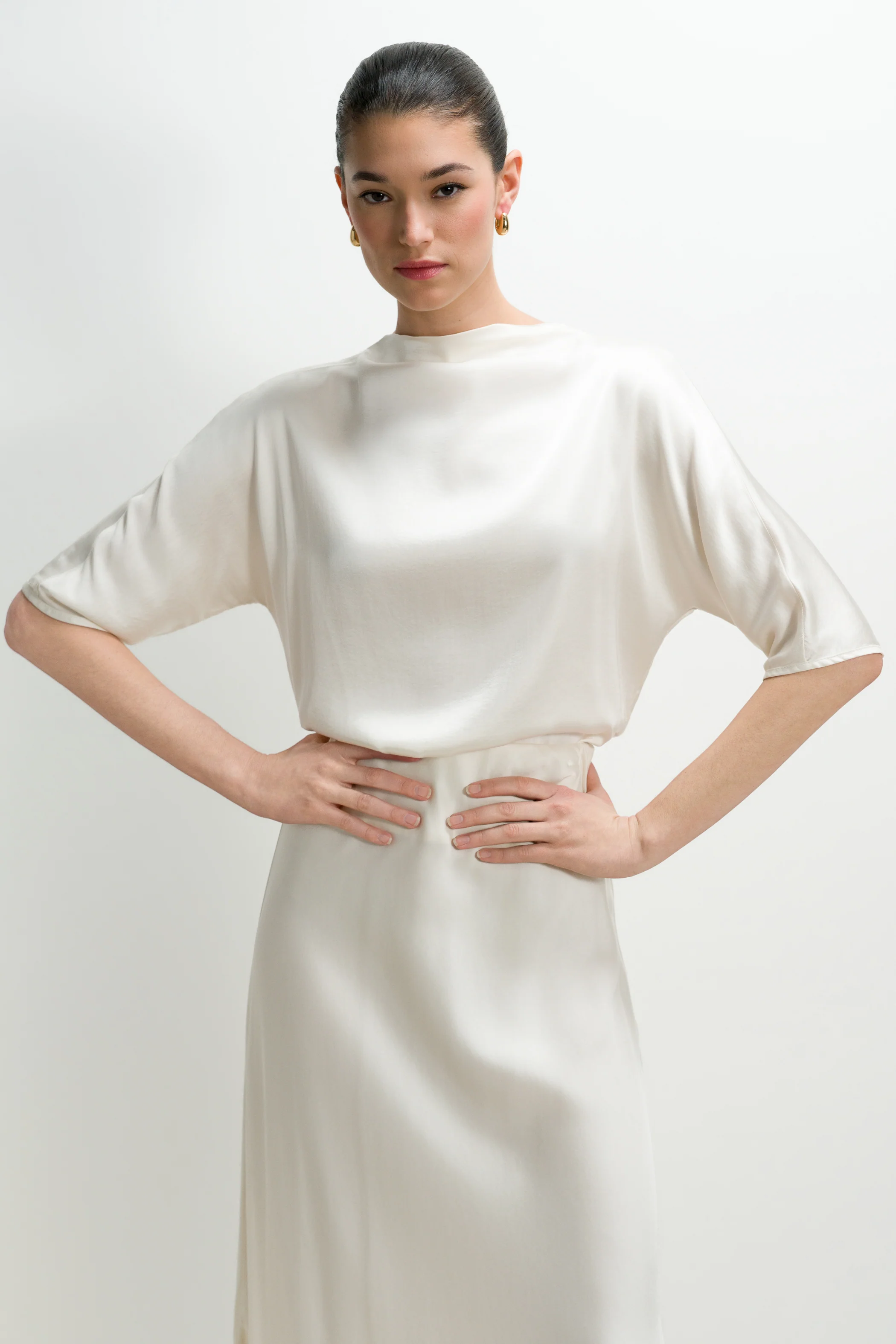 Genevieve Back Tie Satin Top | Ivory - Image 6