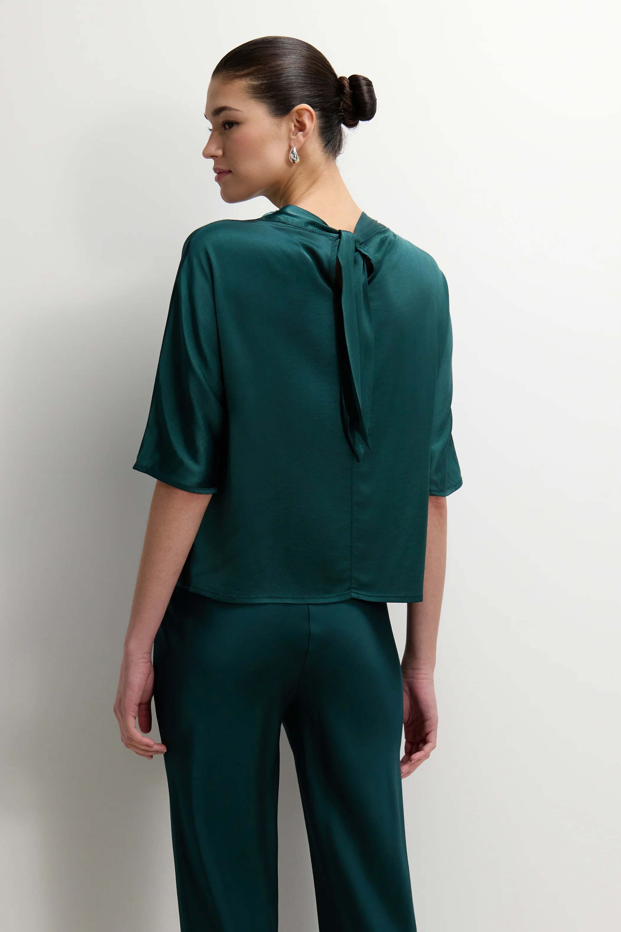 Genevieve Back Tie Satin Top | Teal - Image 2