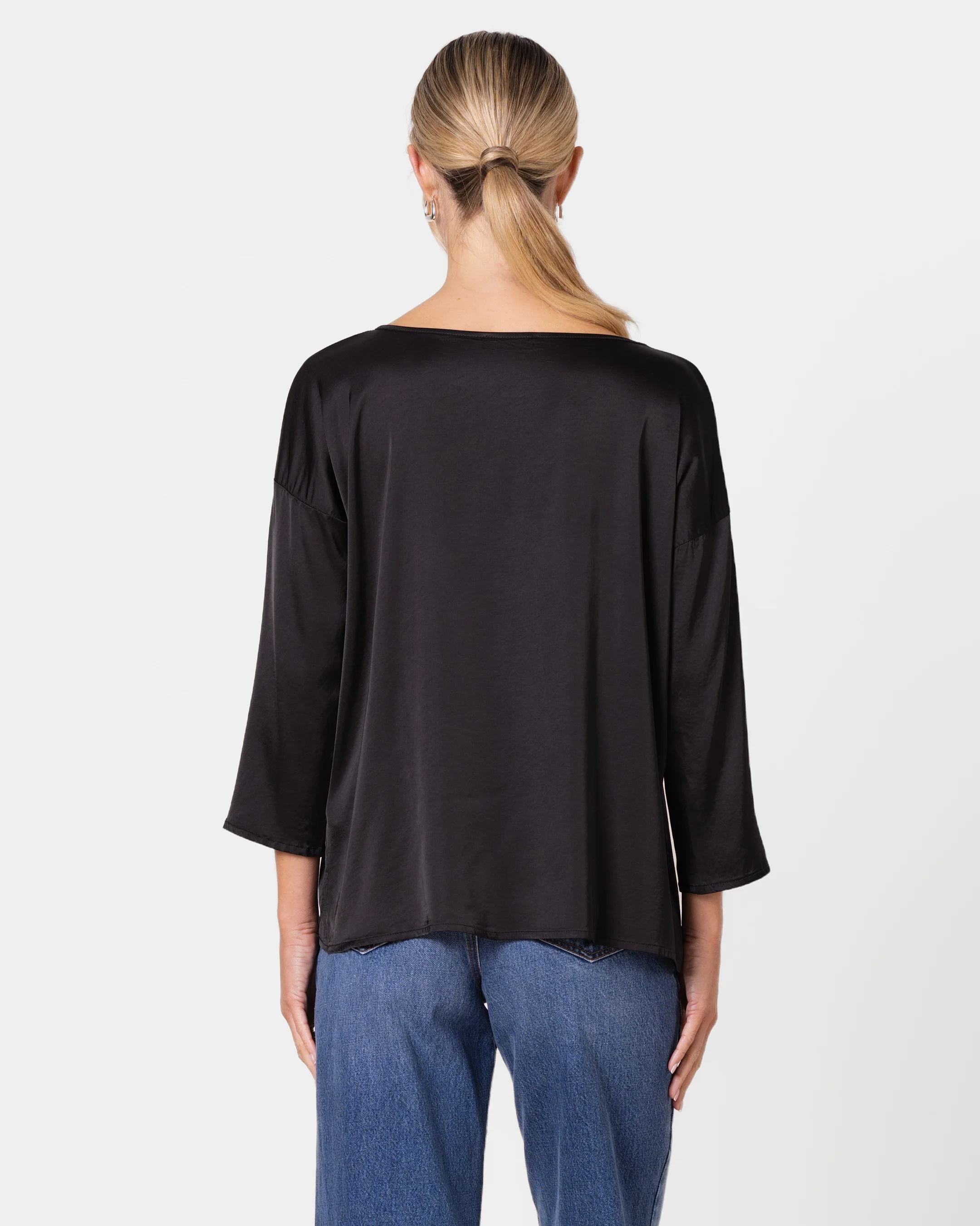 Georgiana Lightweight Satin Top | Black - Image 2