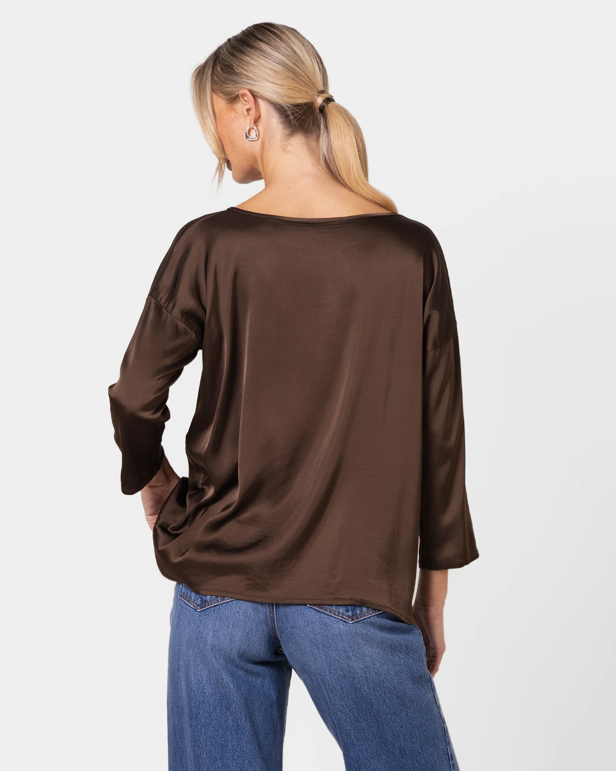 Georgiana Lightweight Satin Top | Chocolate Brown - Image 2