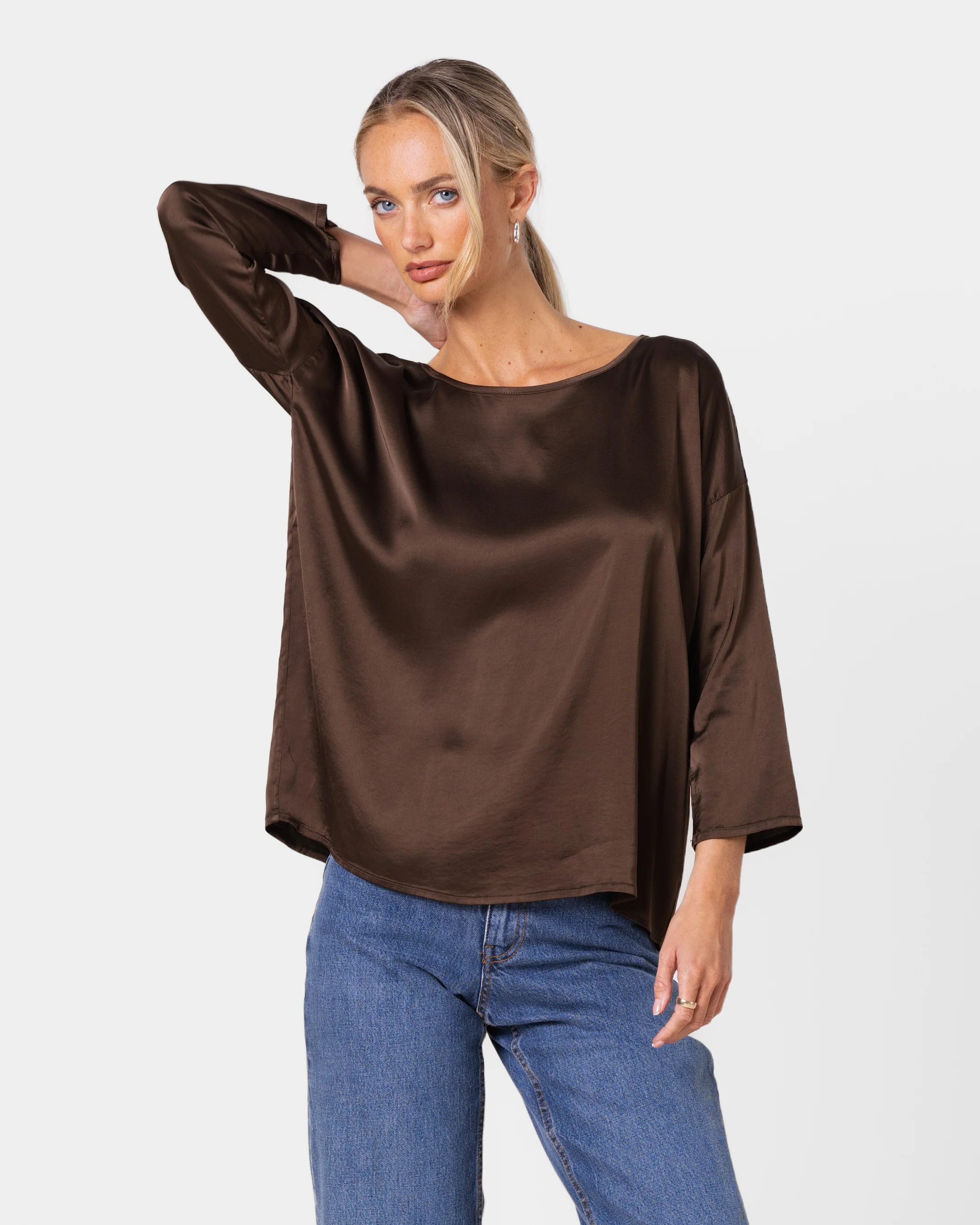 Georgiana Lightweight Satin Top | Chocolate Brown - Image 3