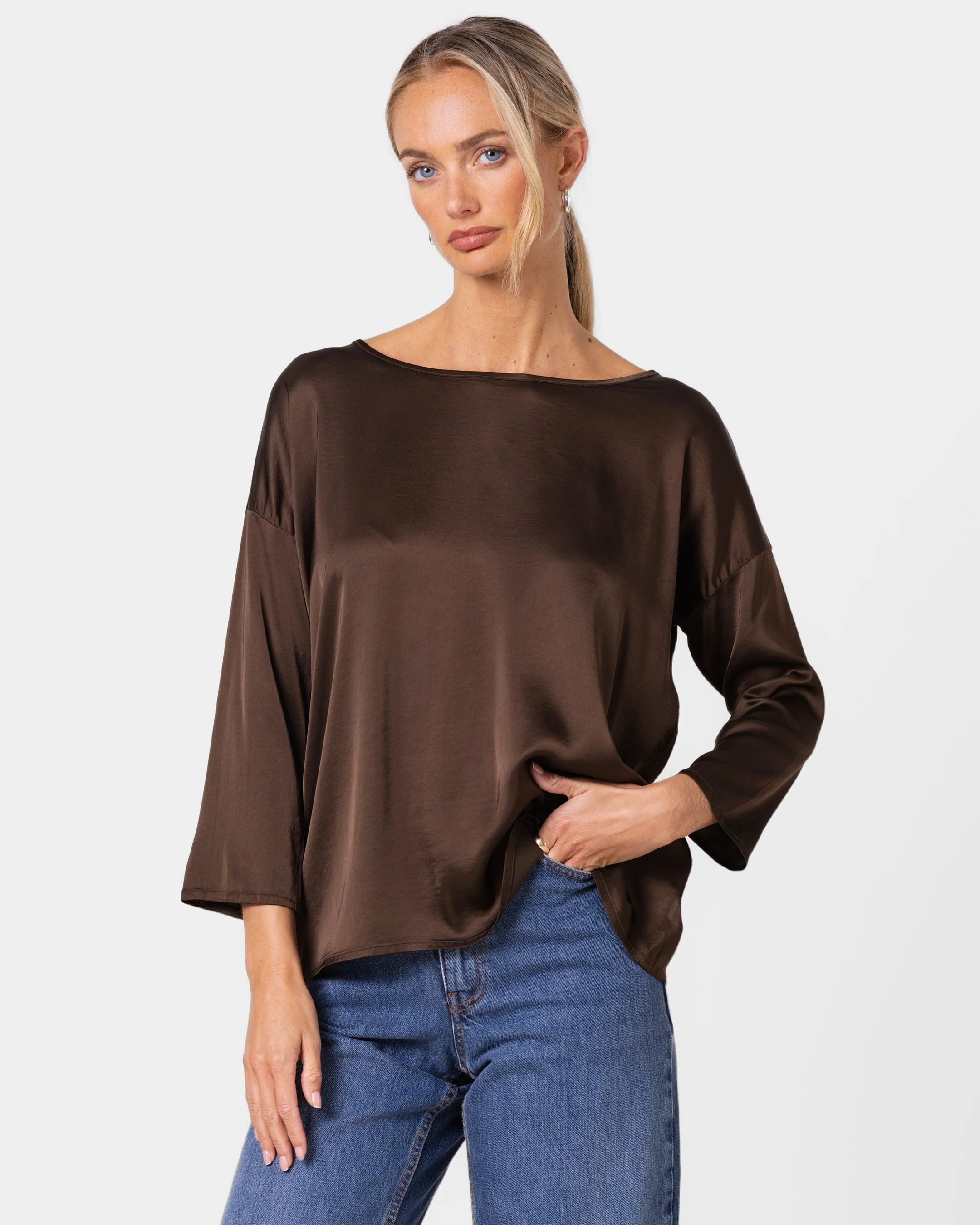 Georgiana Lightweight Satin Top | Chocolate Brown - Image 4