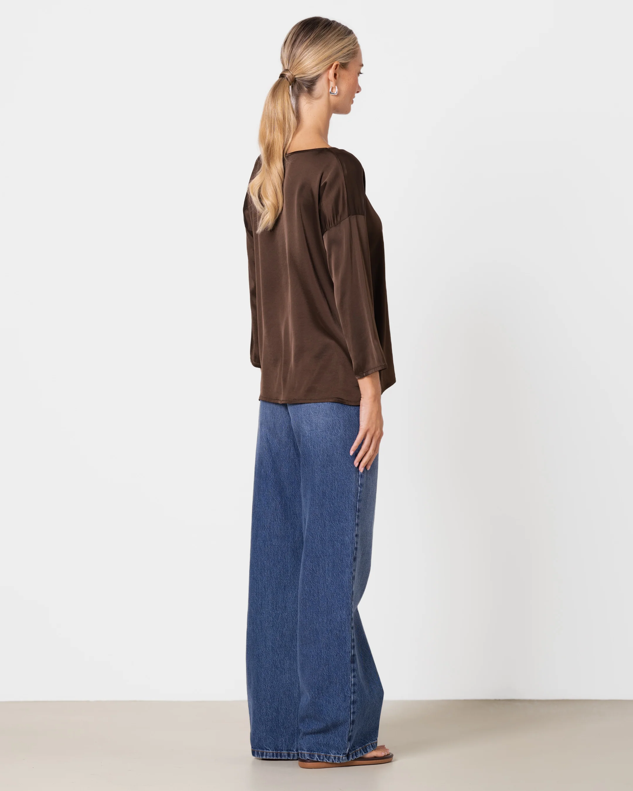 Georgiana Lightweight Satin Top | Chocolate Brown - Image 5