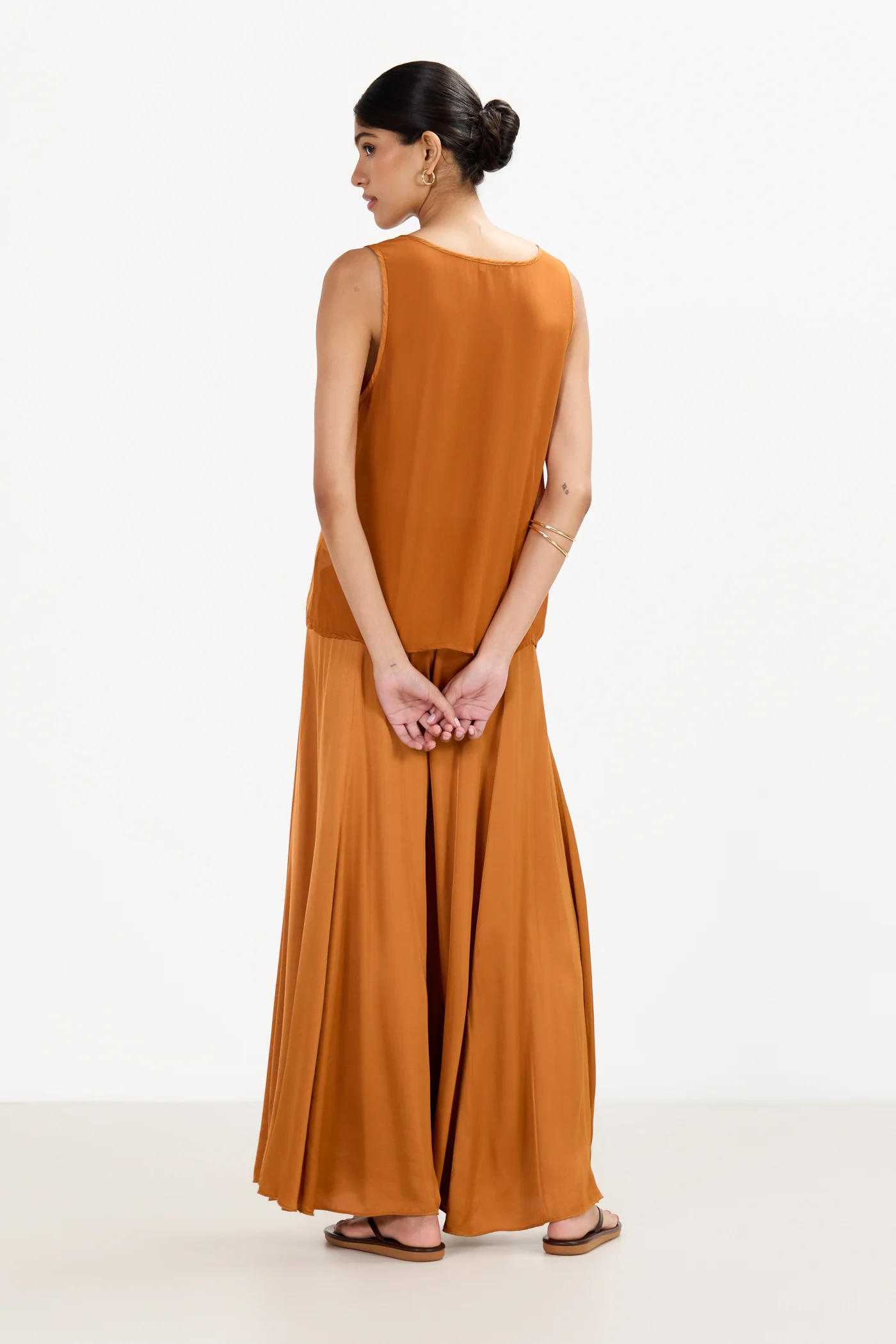 Gigi V Neck Sheer Back Satin Top | Sunset Orange - Image 4