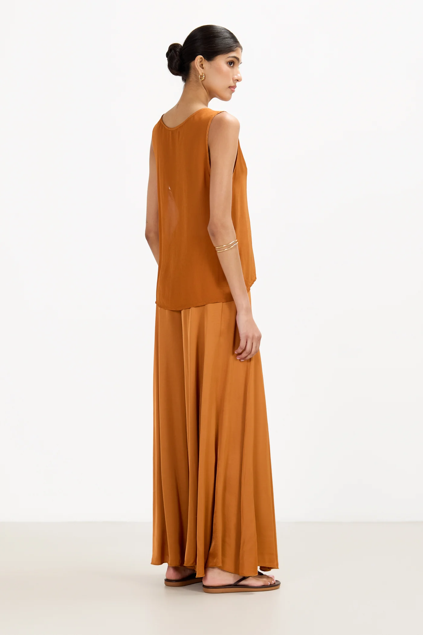 Gigi V Neck Sheer Back Satin Top | Sunset Orange - Image 3