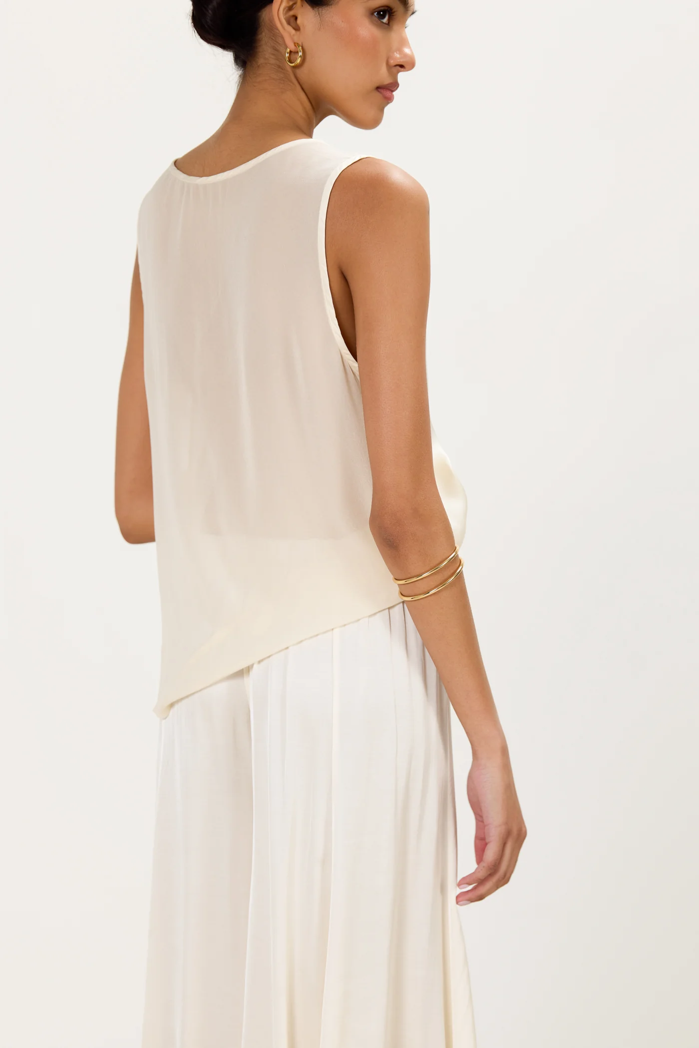 Gigi V Neck Sheer Back Satin Top | Ivory - Image 3