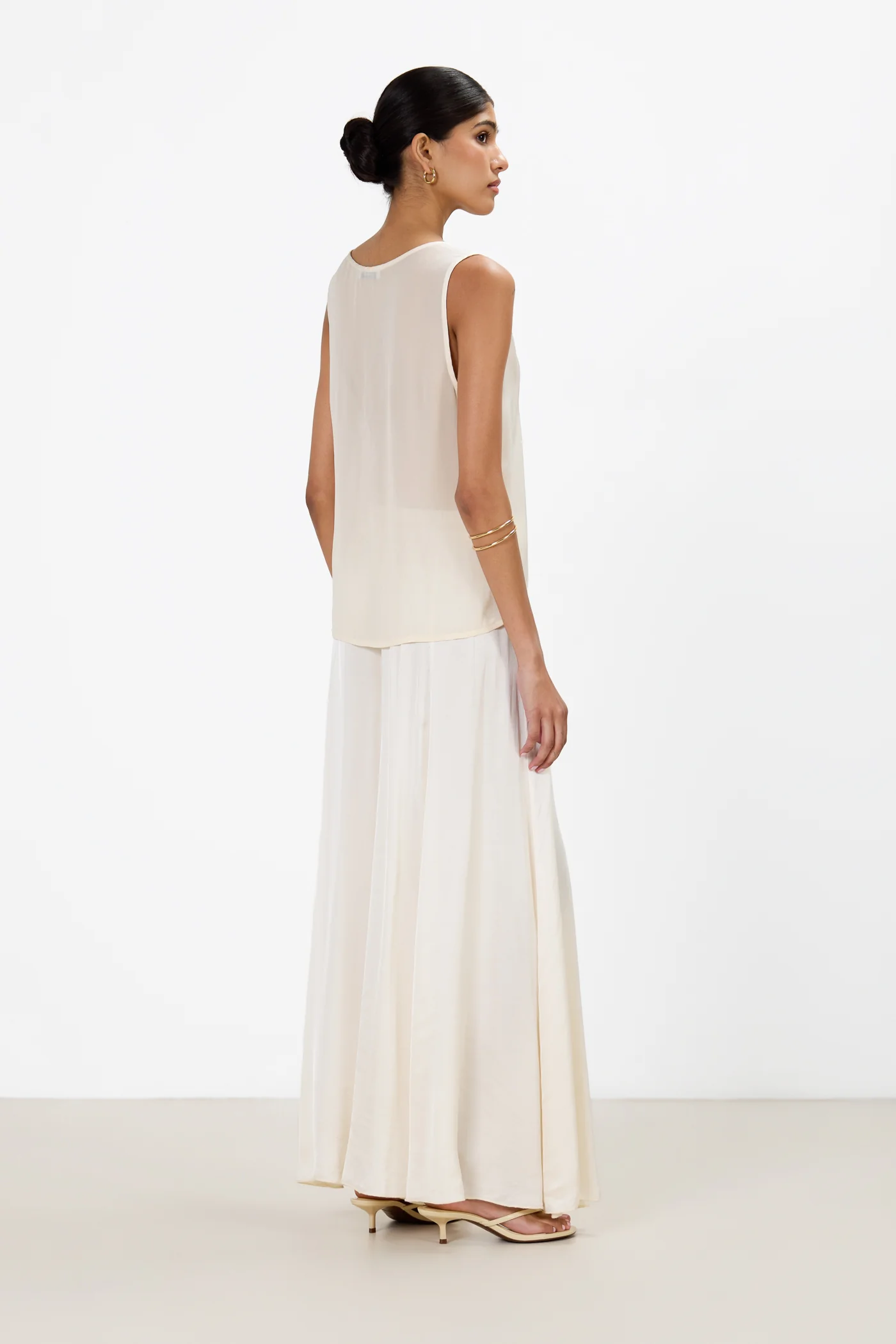 Gigi V Neck Sheer Back Satin Top | Ivory - Image 4