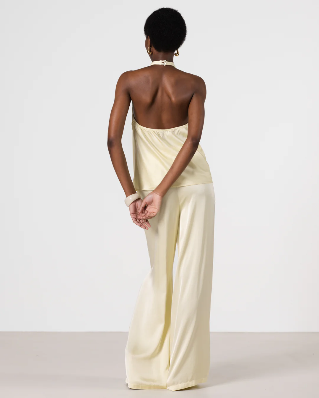 Giselle Elastic High Waist Satin Trousers | Butter Yellow - Image 2