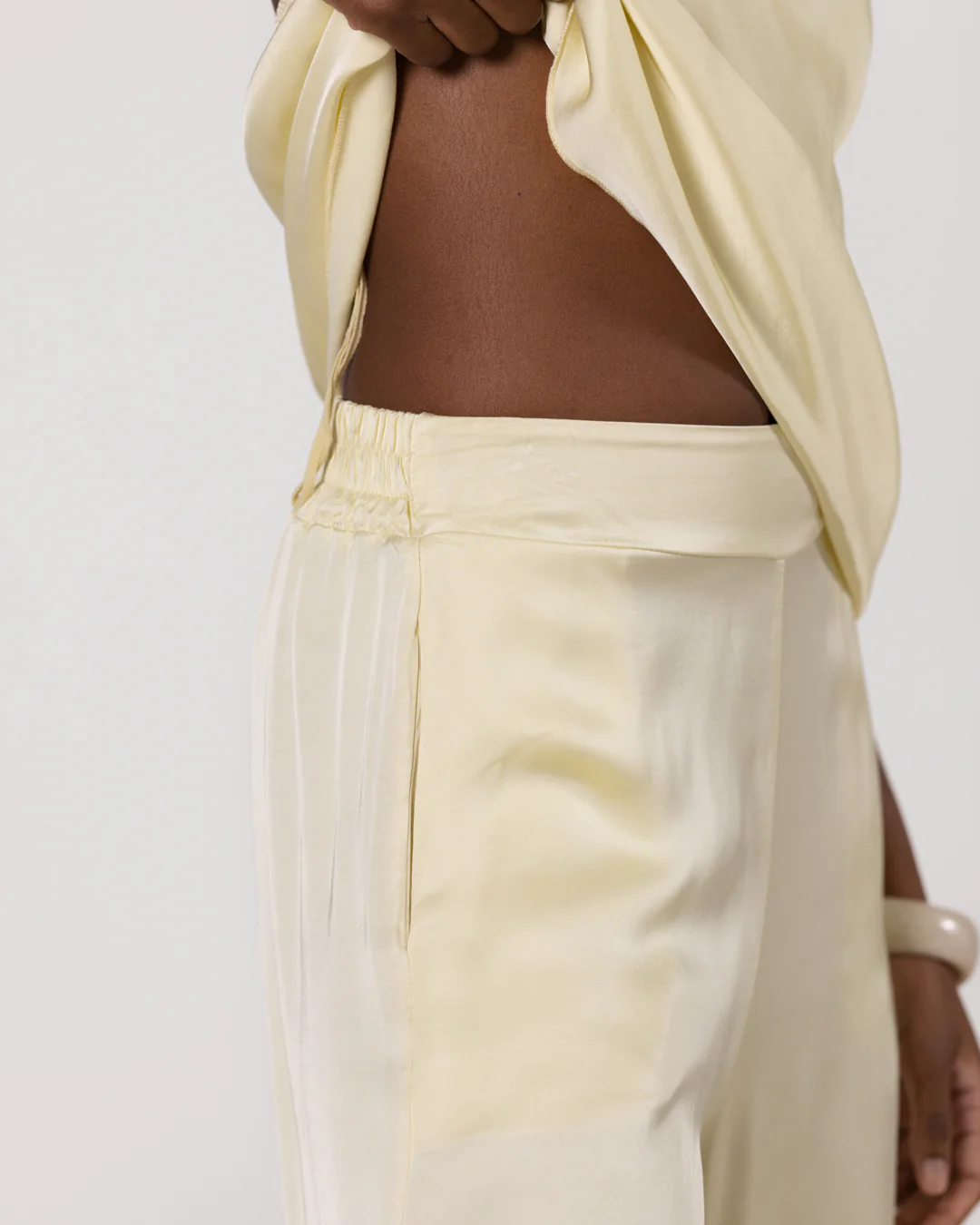 Giselle Elastic High Waist Satin Trousers | Butter Yellow - Image 4