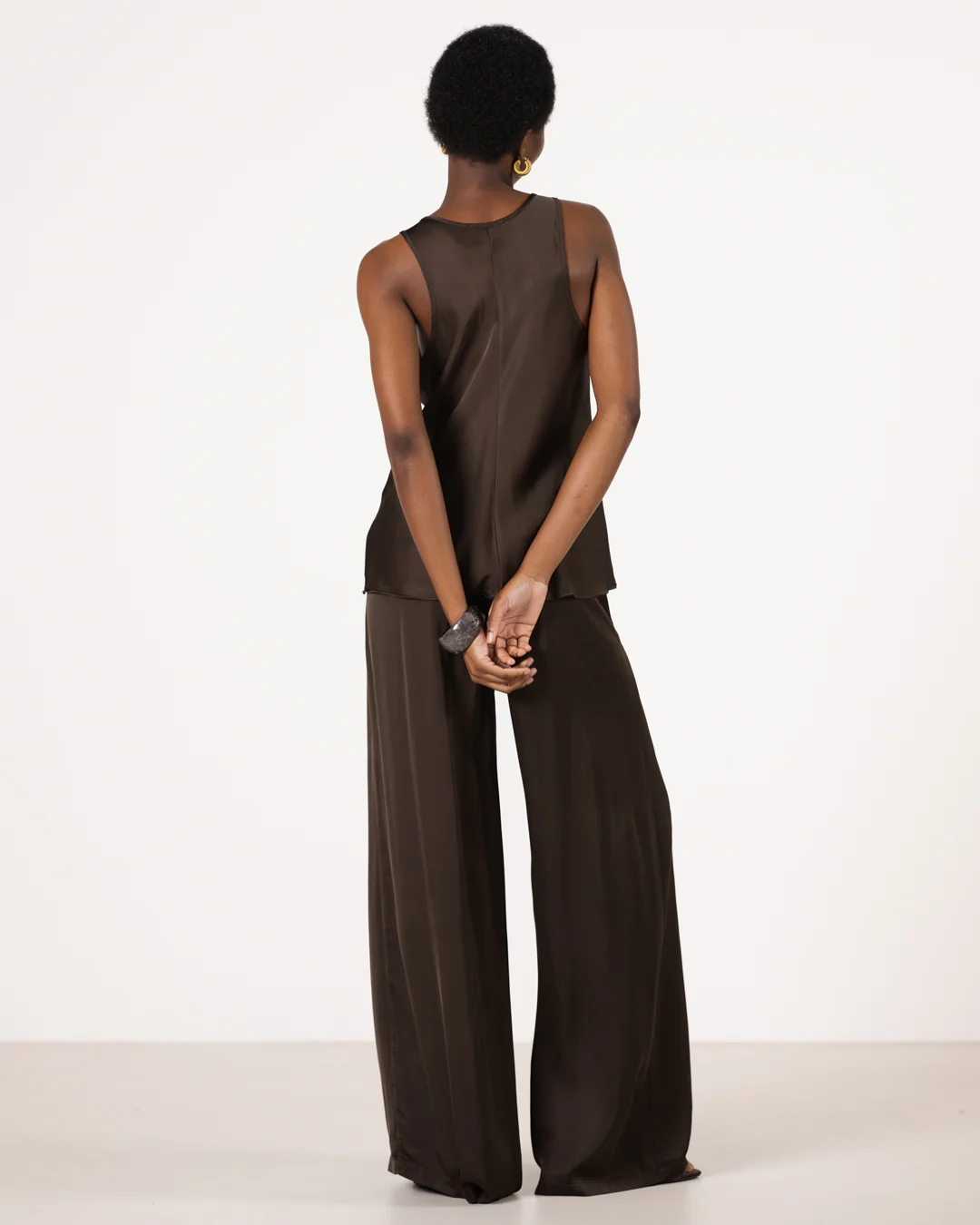 Giselle Elastic High Waist Satin Trousers | Cocoa Soleil - Image 2