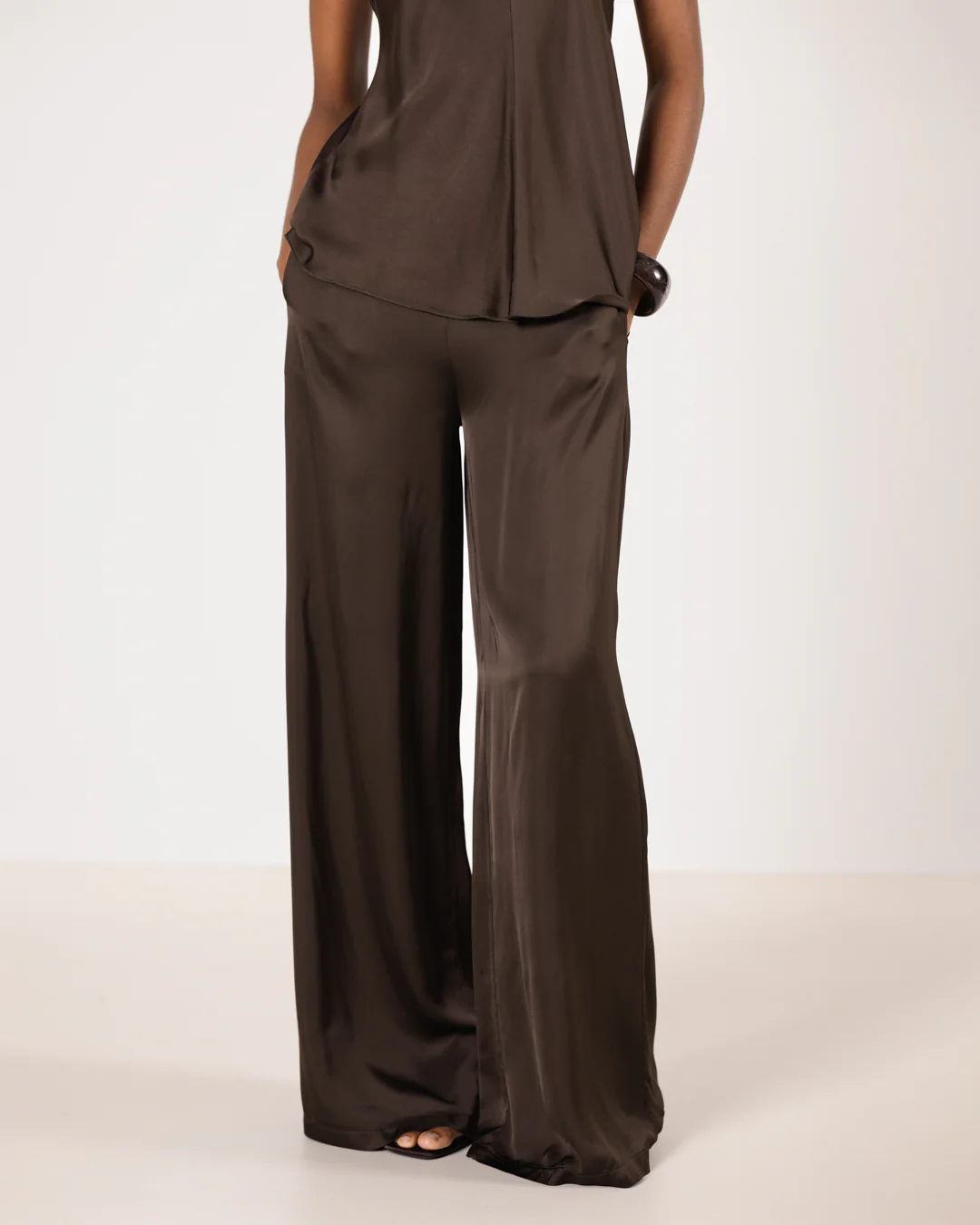 Giselle Elastic High Waist Satin Trousers | Cocoa Soleil - Image 6