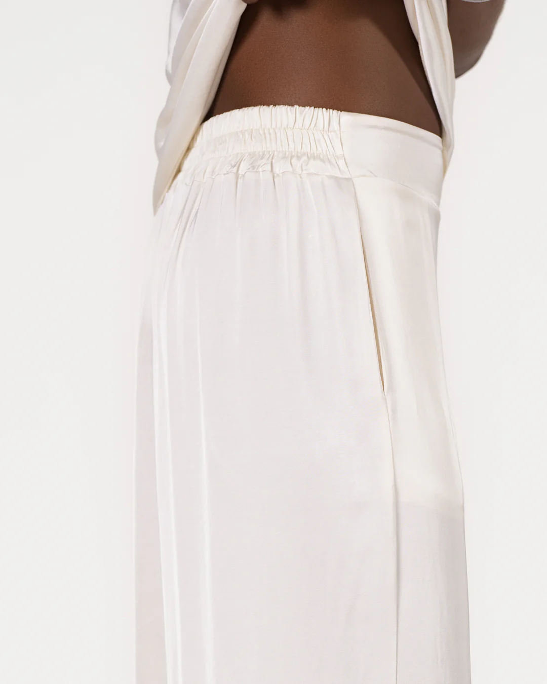 Giselle Elastic High Waist Satin Trousers | Ivory - Image 2