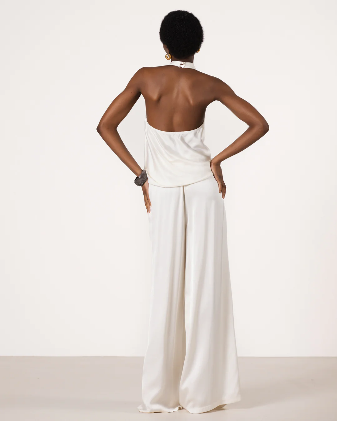 Carmen Backless Halterneck Top | Ivory - Image 2