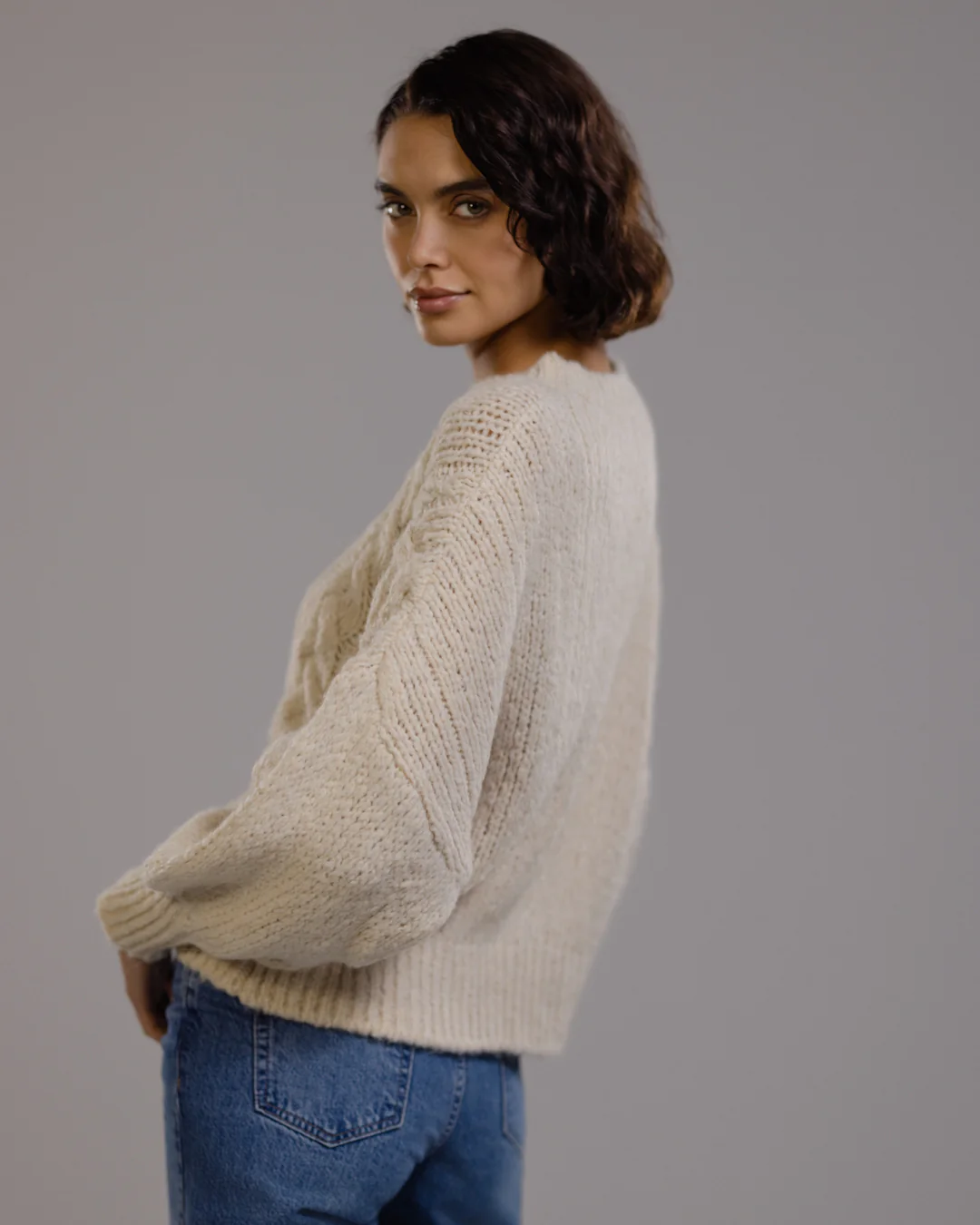 Heather Cable Sweater | Light Beige - Image 2