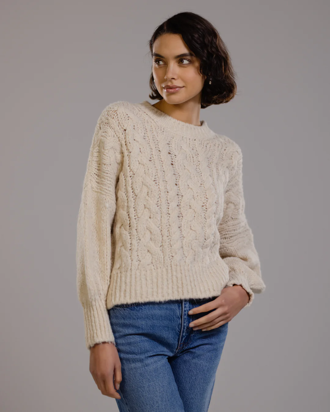 Heather Cable Sweater | Light Beige - Image 3