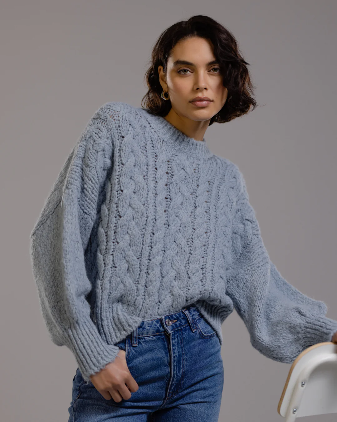 Heather Cable Sweater | Light Blue - Image 2