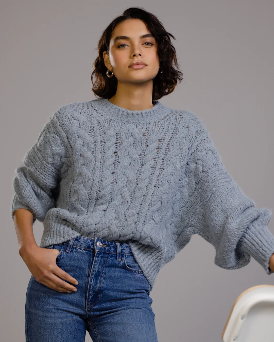 Heather Cable Sweater | Light Blue - Image 4