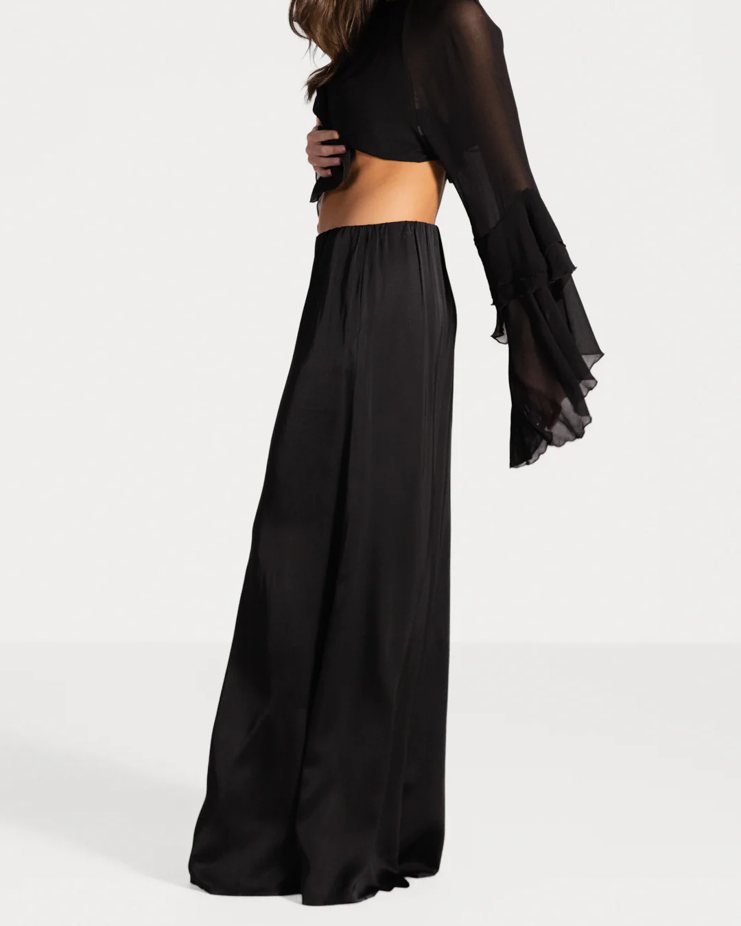 Helena Elastic Waist Satin Trousers | Black - Image 2