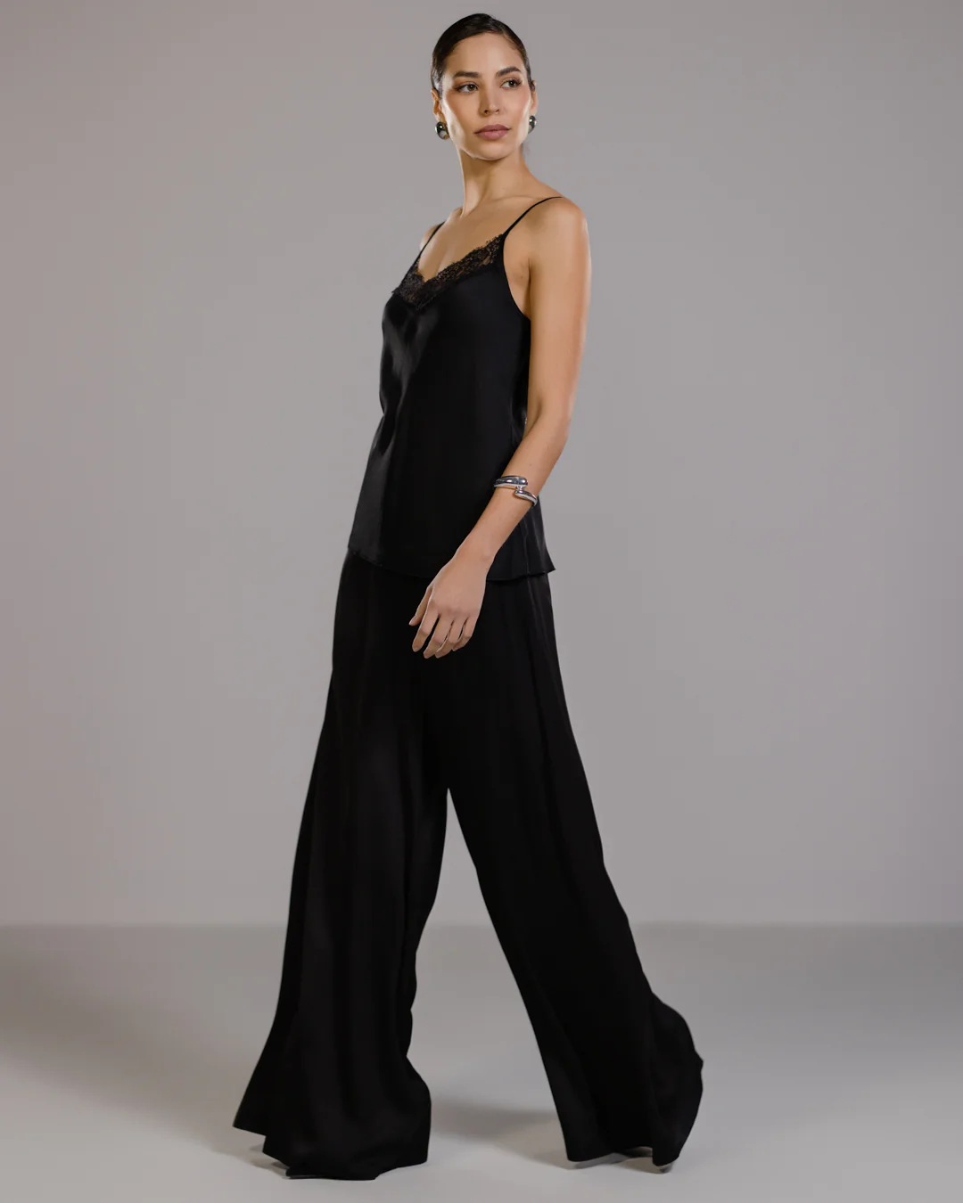 Helena Elastic Waist Satin Trousers | Black - Image 7