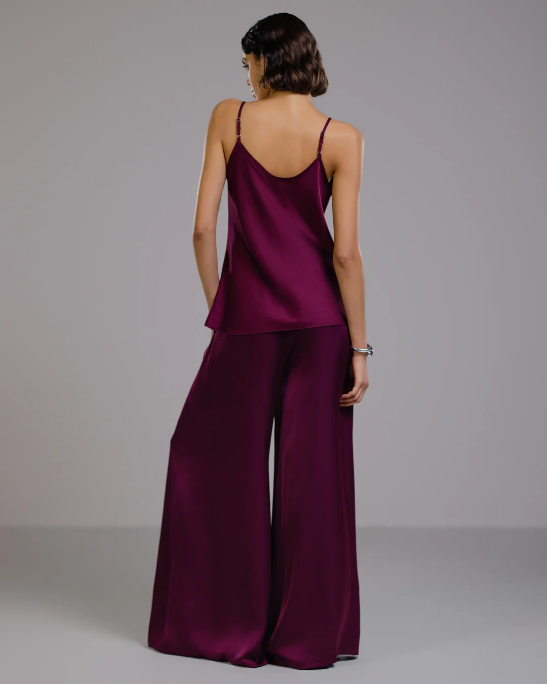 Helena Elastic Waist Satin Trousers | Burgundy - Image 3