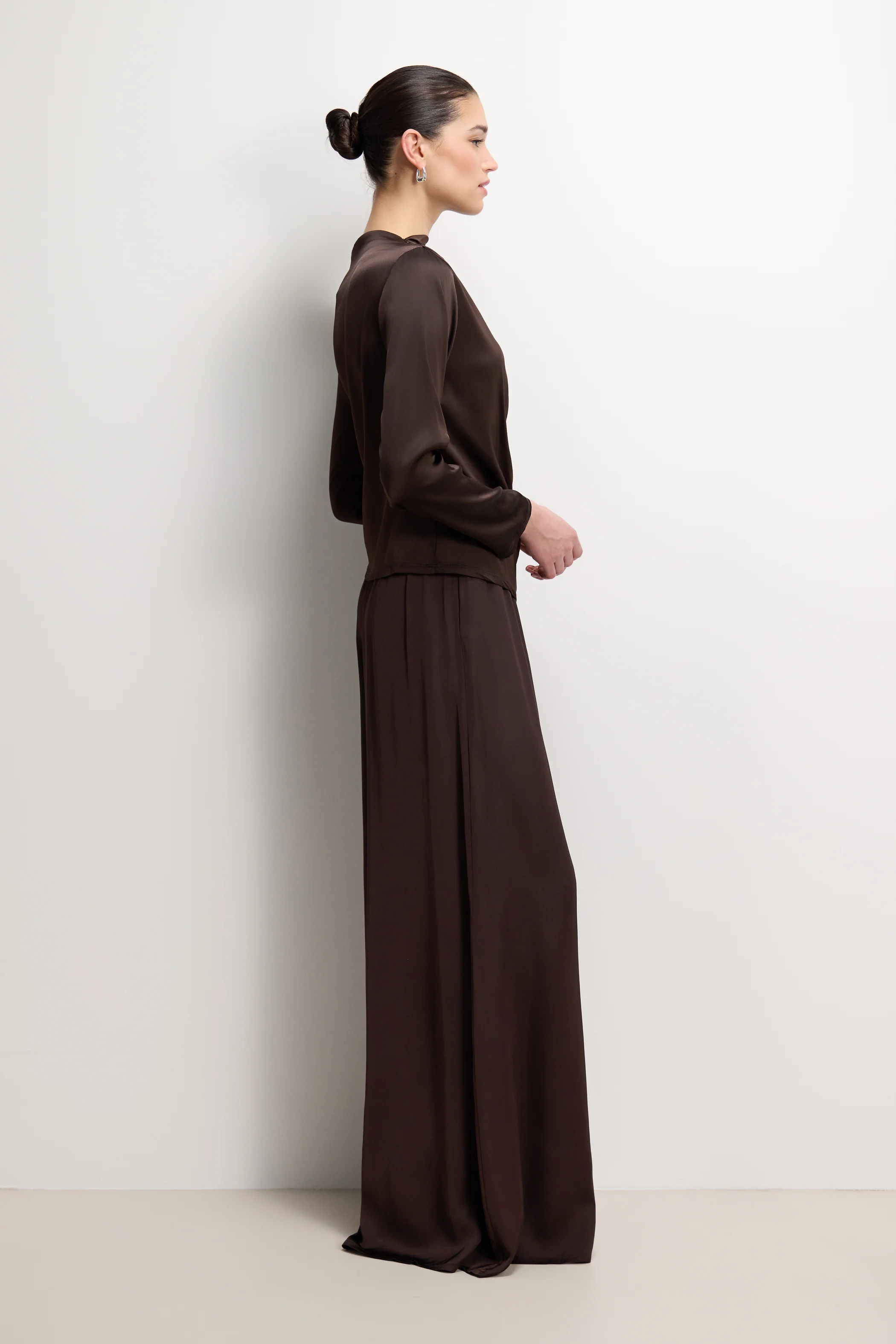 Helena Elastic Waist Satin Trousers | Espresso Brown - Image 4