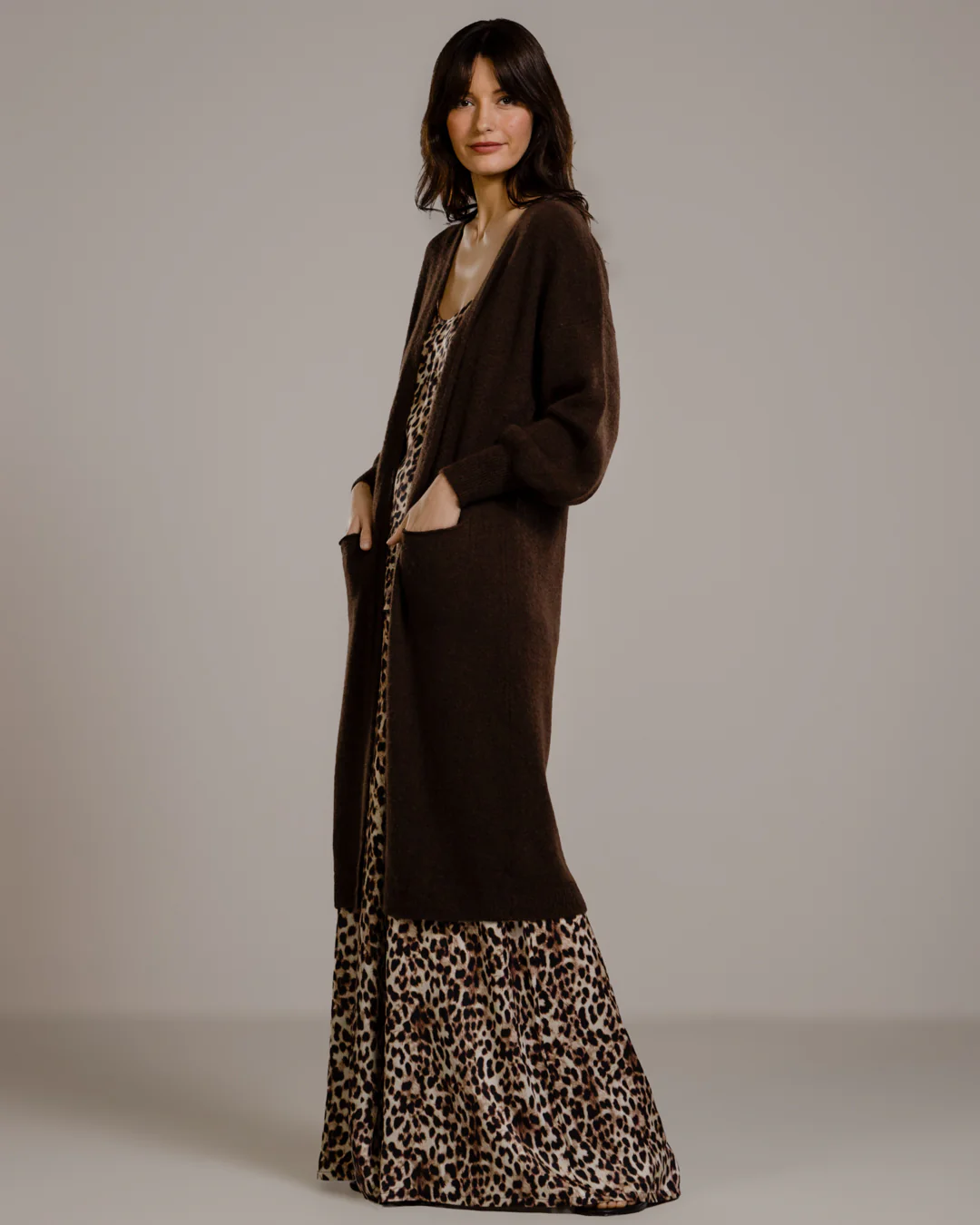 Helena Elastic Waist Satin Trousers | Leopard Brown - Image 3
