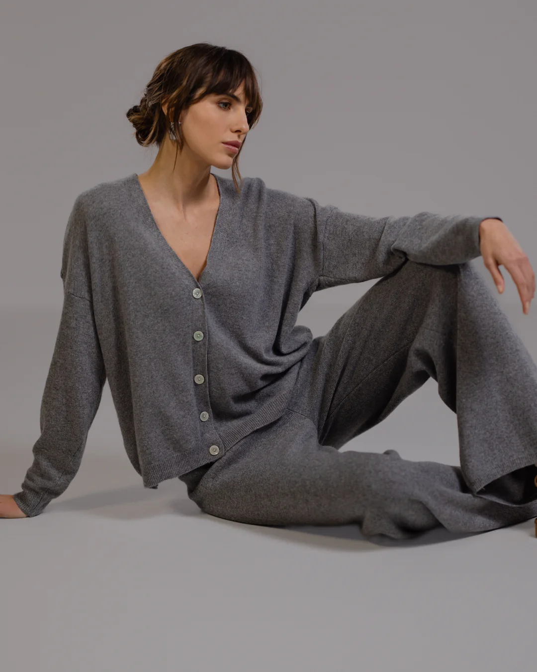 Isla Elastic Waist Pants | Grey Melange | Cashmere-Wool Blend - Image 2
