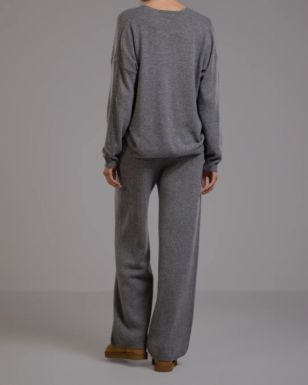 Isla Elastic Waist Pants | Grey Melange | Cashmere-Wool Blend - Image 3