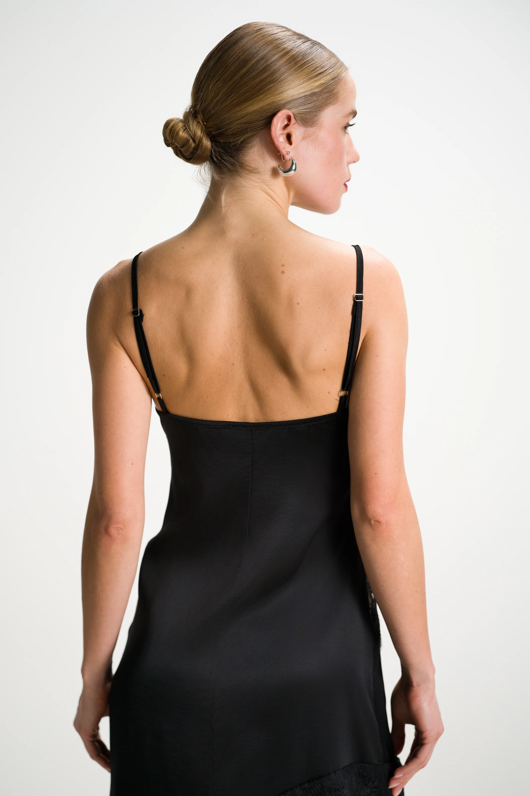 Isobel Asymmetric Lace Satin Dress | Black - Image 7