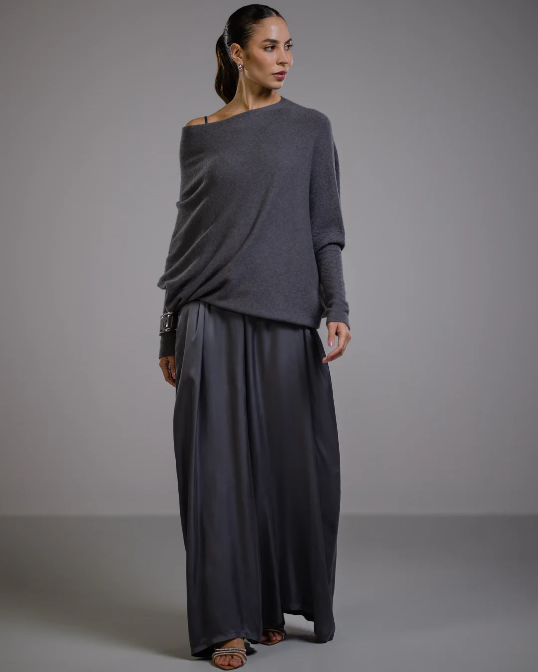 Asymmetric Draped | Charcoal | Seamless Knit - Image 4
