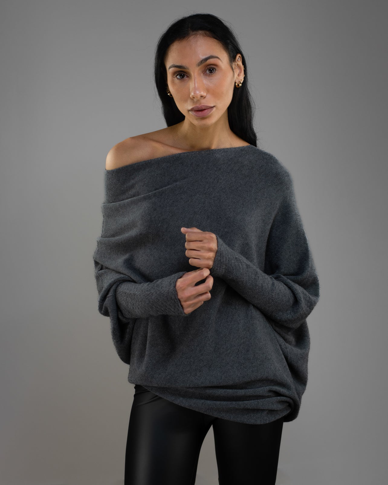 Asymmetric Draped | Charcoal | Seamless Knit - Image 6
