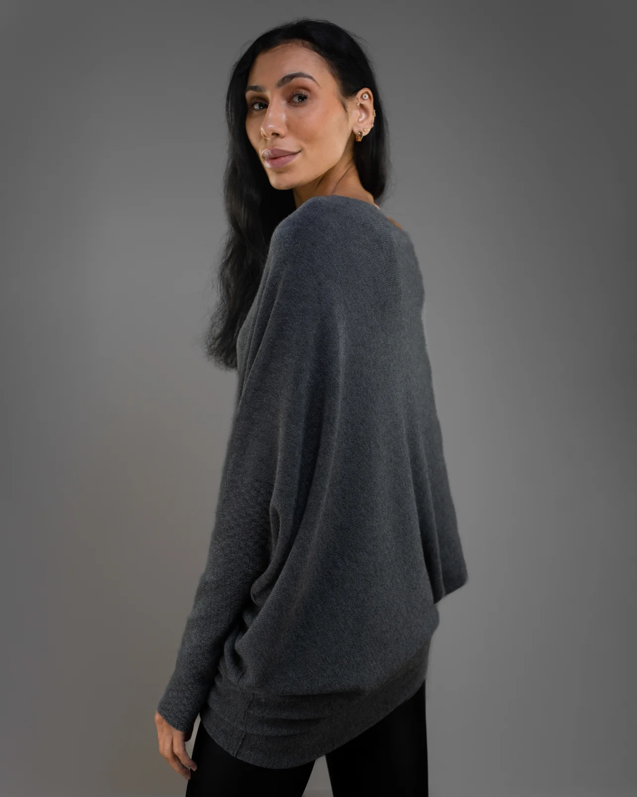Asymmetric Draped | Charcoal | Seamless Knit - Image 8