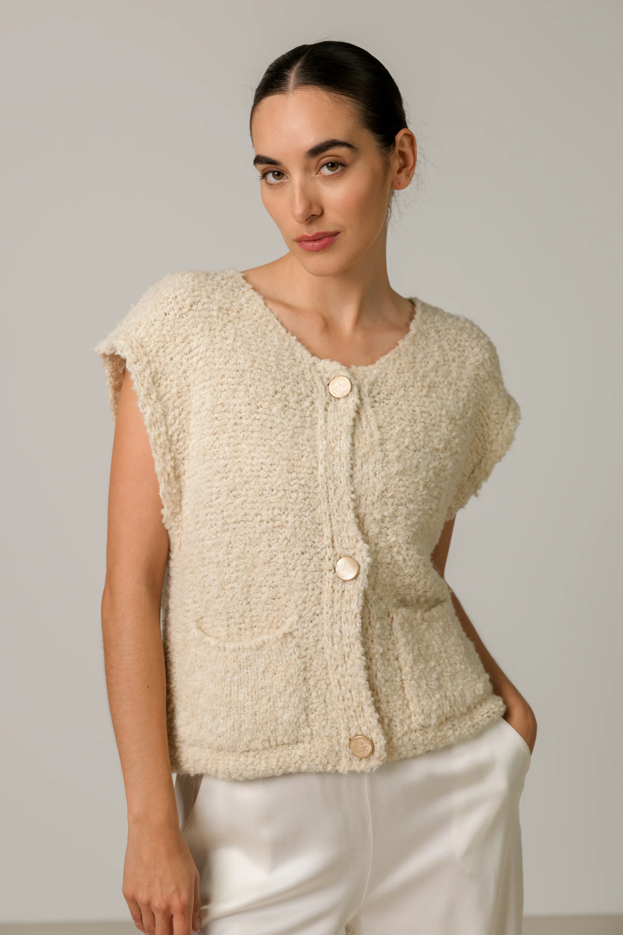 Josie Knitted Gilet | Light Beige - Image 5