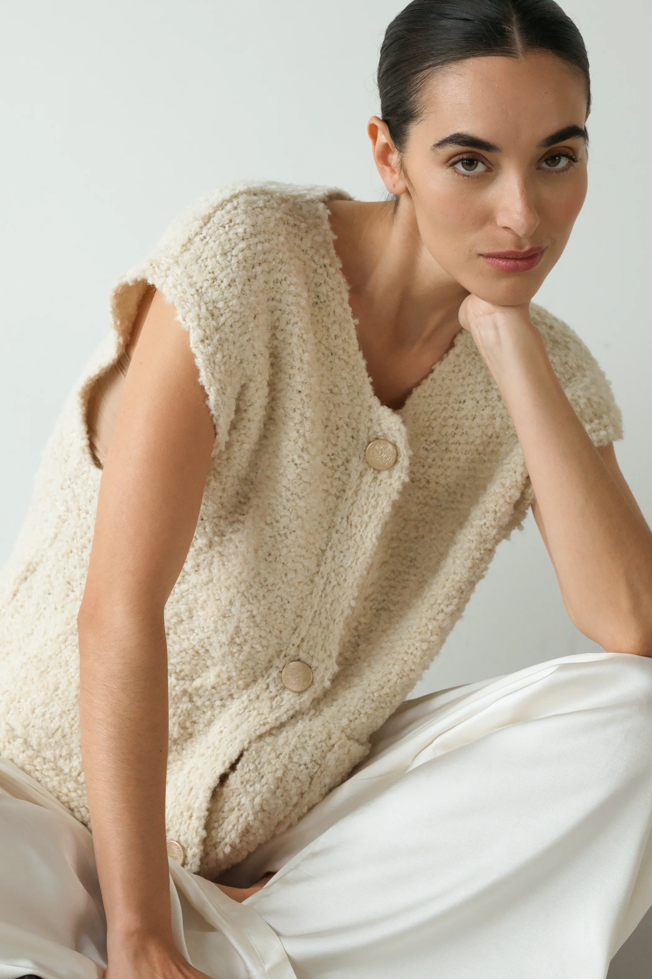 Josie Knitted Gilet | Light Beige - Image 6
