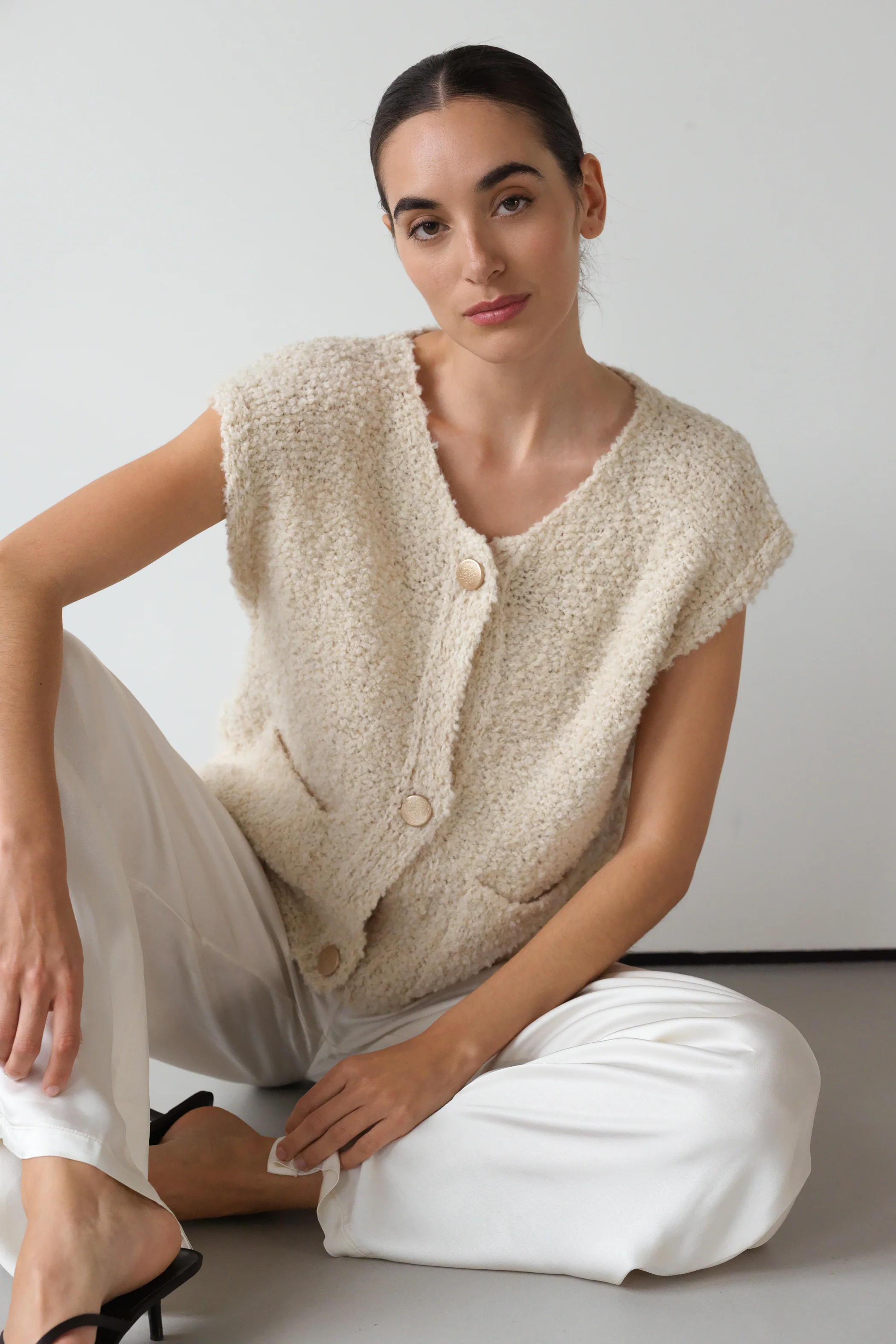 Josie Knitted Gilet | Light Beige - Image 7