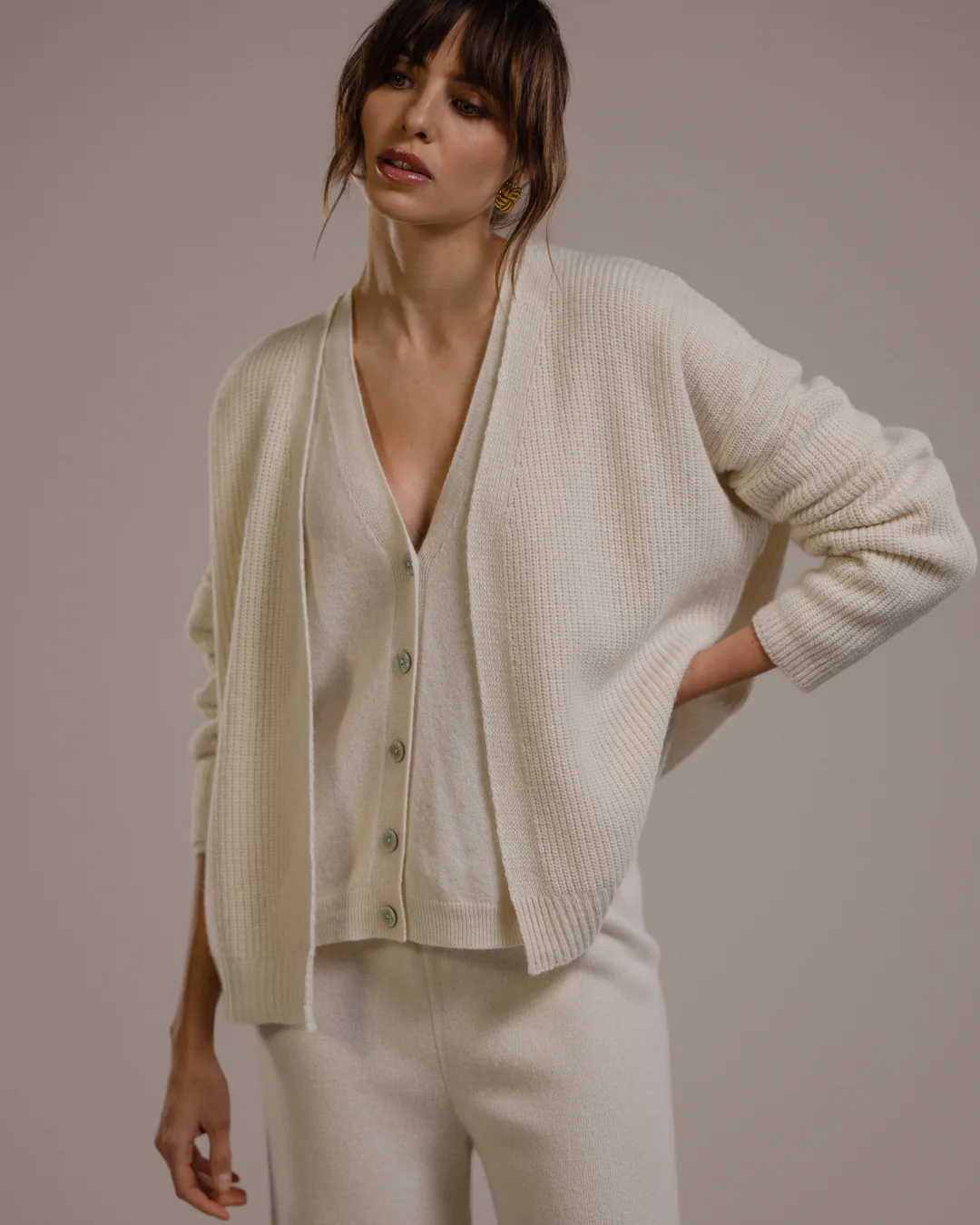 Joyce Open Cardigan | Light Beige | Cashmere-Wool Blend - Image 3