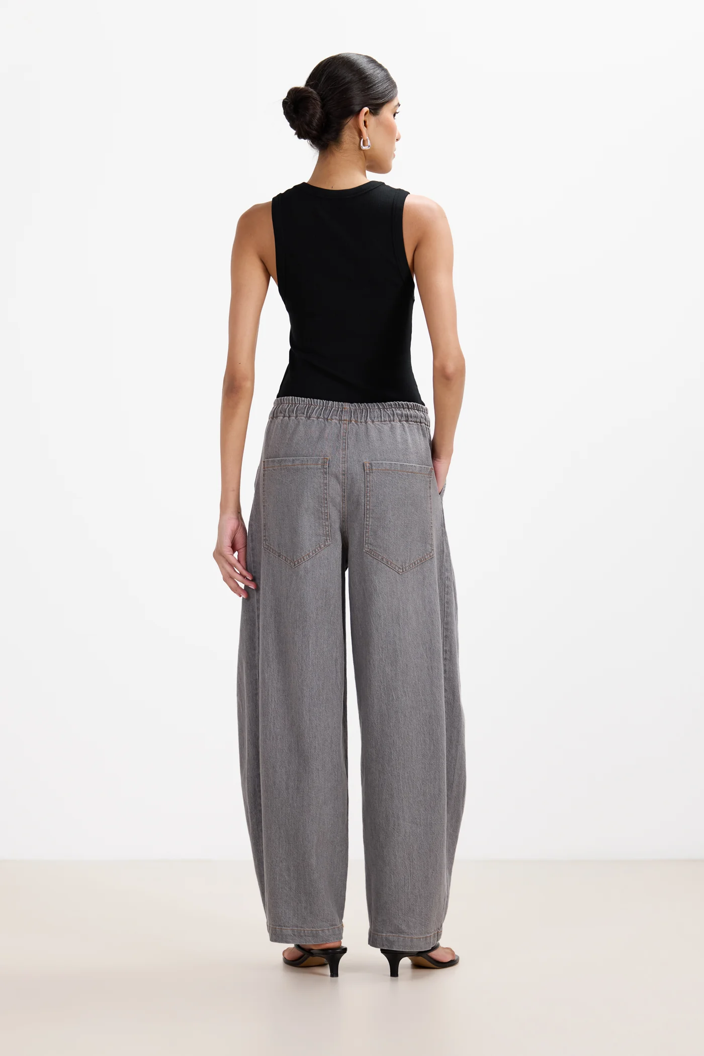 Juno Elastic Waist Barrel Jeans | Washed Grey - Image 2