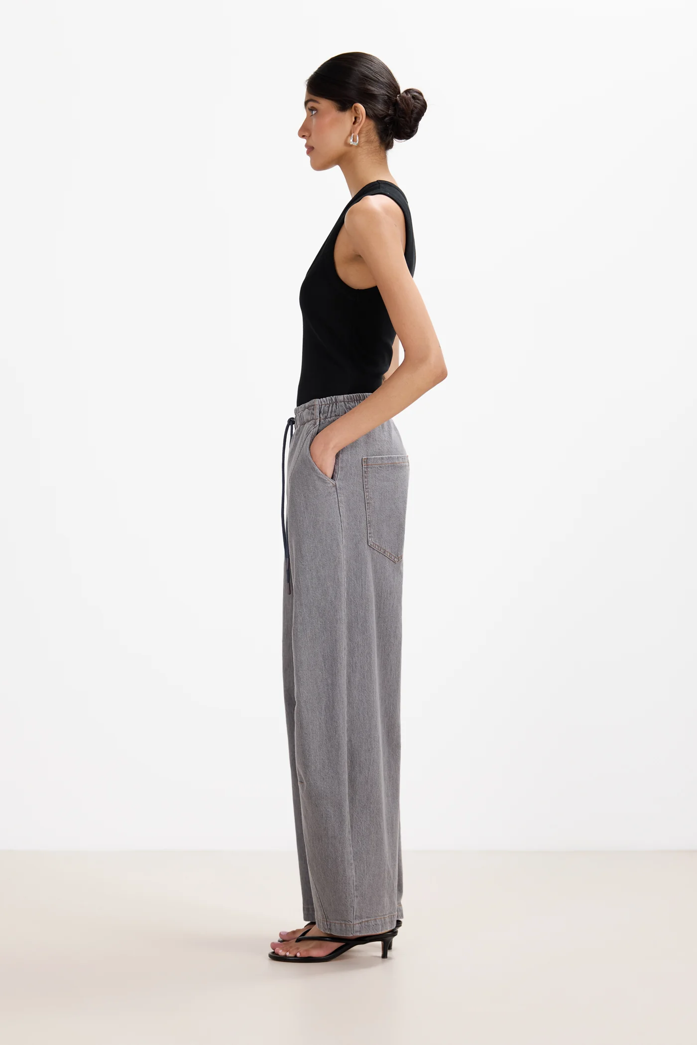 Juno Elastic Waist Barrel Jeans | Washed Grey - Image 3