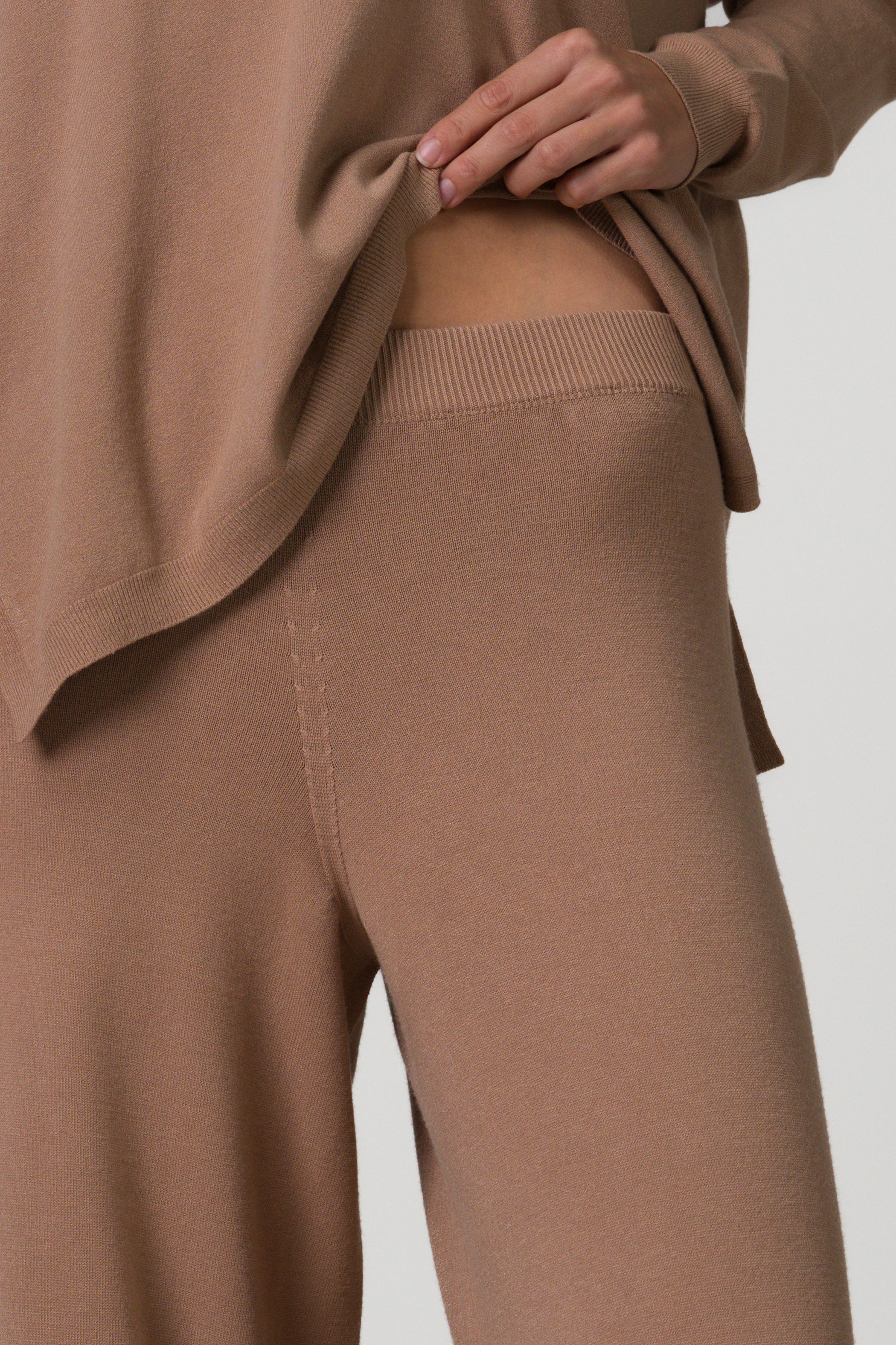 Kaia Elastic Waist Pants | Chestnut Brown | Fine Knit - Image 2